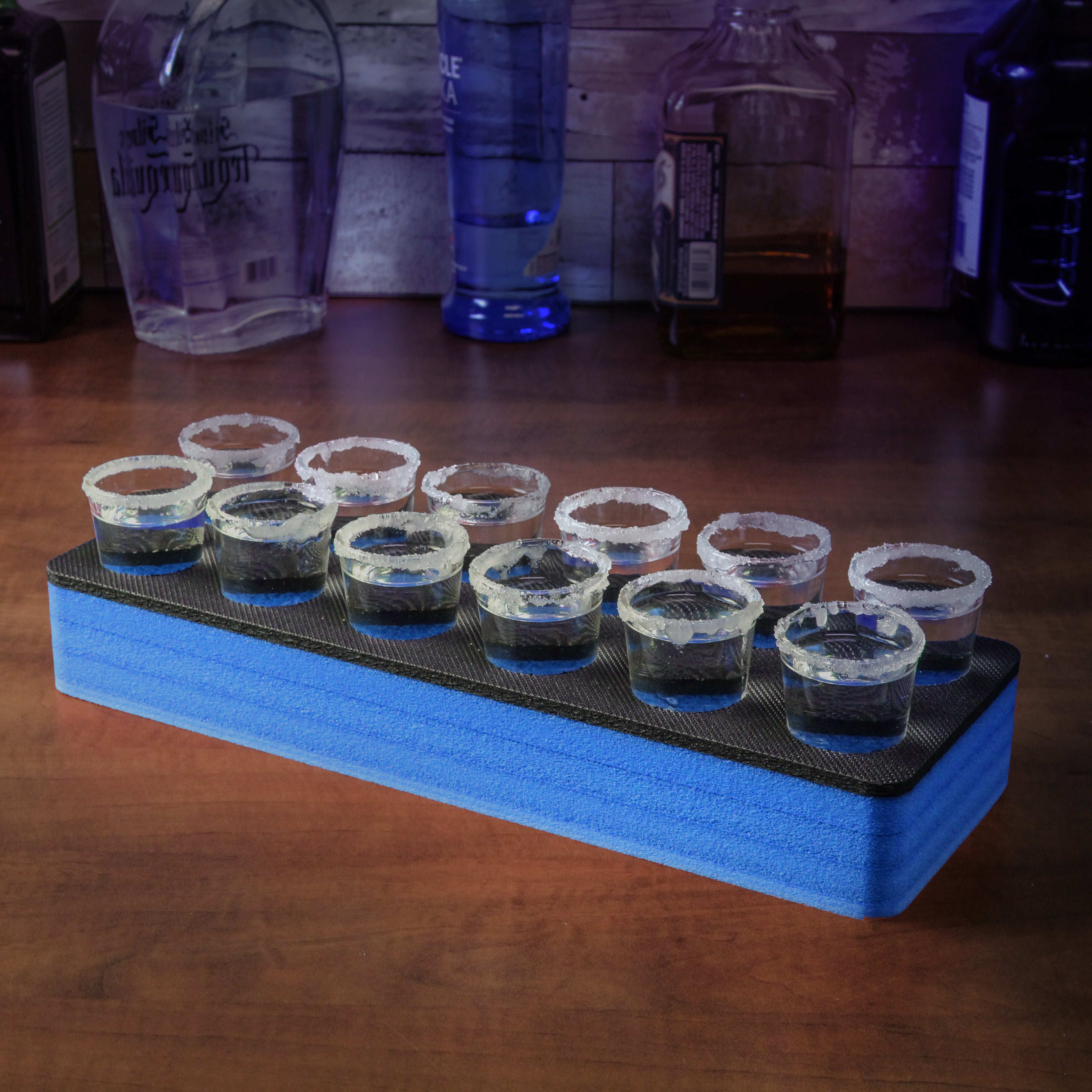 Shot Glass Holder Organizer Modern Tray for Home Kitchen Bar or Club Party Durable Durable Foam Serving Rack 14.5 Inches Wide Holds 12 Shots