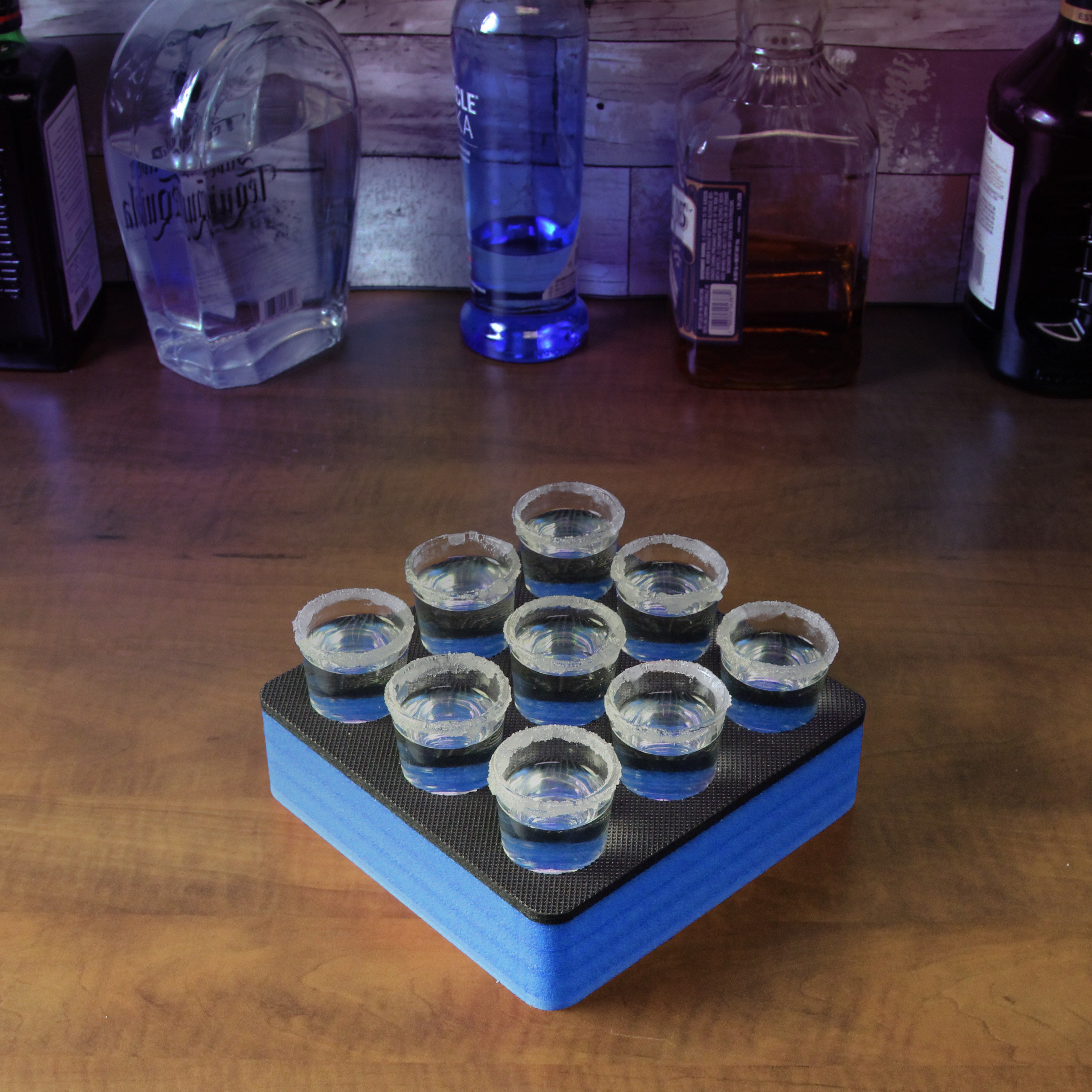 Shot Glass Holder Organizer Modern Tray for Home Kitchen Bar or Club Party Durable Durable Foam Serving Rack 7.75 Inches Wide Holds 9 Shots