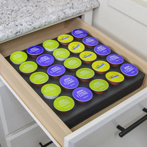 Coffee Espresso Capsule Drawer Tray Insert Compatible Dolce Gusto for Kitchen Home Office Waterproof Foam 25 Compartment 12.5 x 12.5 Inches