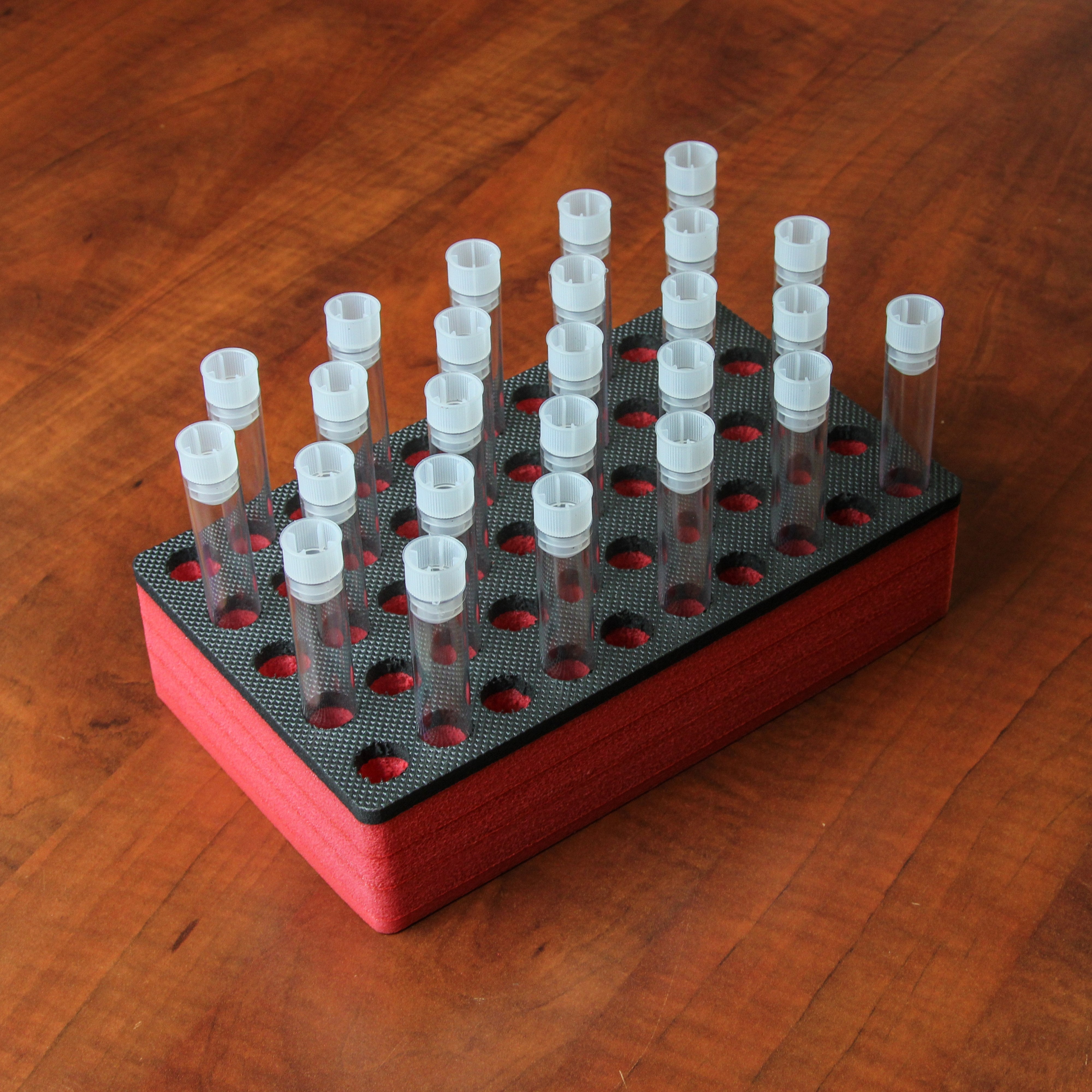 Polar Whale Test Tube Rack Red and Black Foam Storage Rack Organizer Stand Transport Holds 50 Tubes Each Fits up to 16mm Diameter Tubes