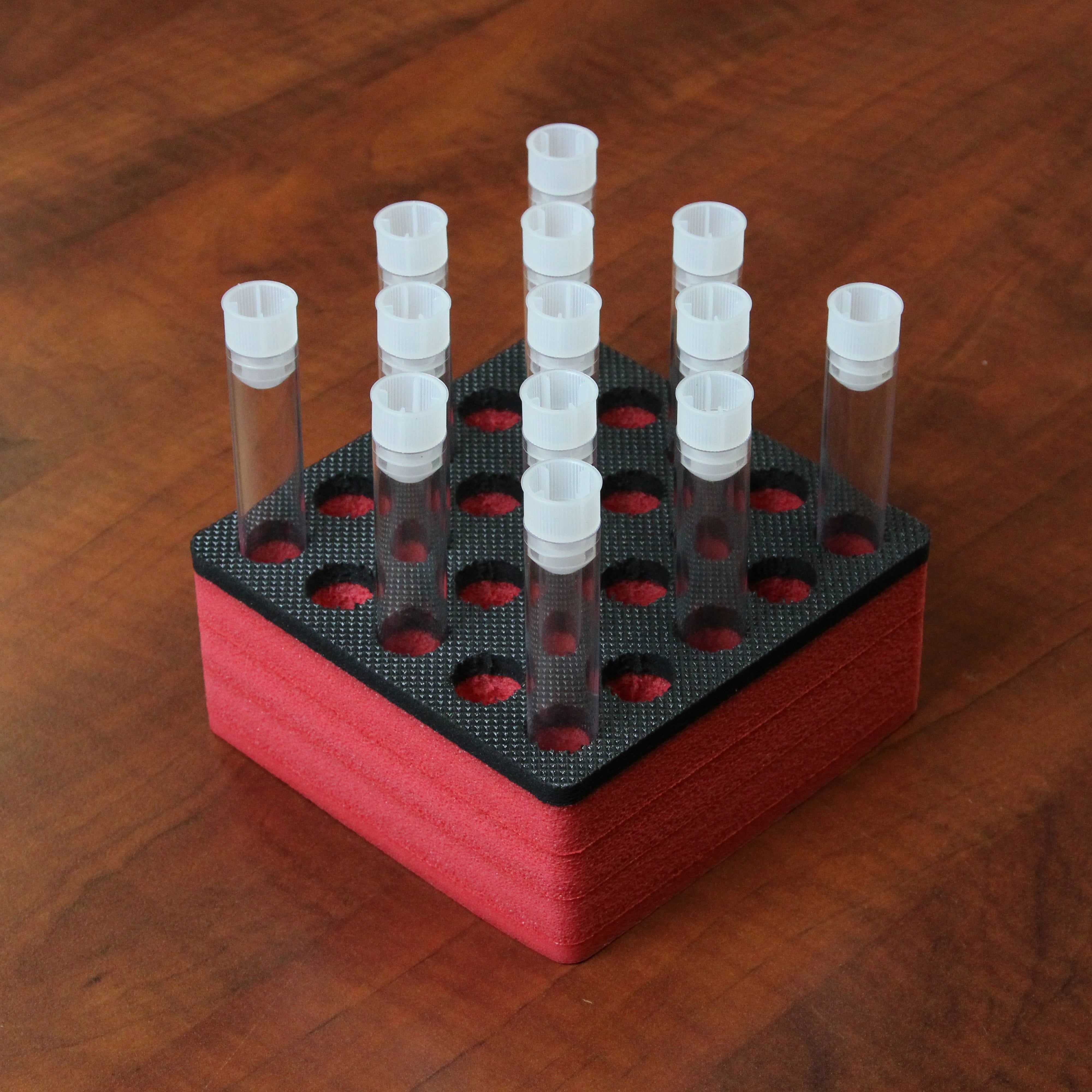 Polar Whale Test Tube Organizer Red and Black Foam Storage Rack Stand Transport Holds 25 Tubes Fits up to 17mm Diameter Tubes