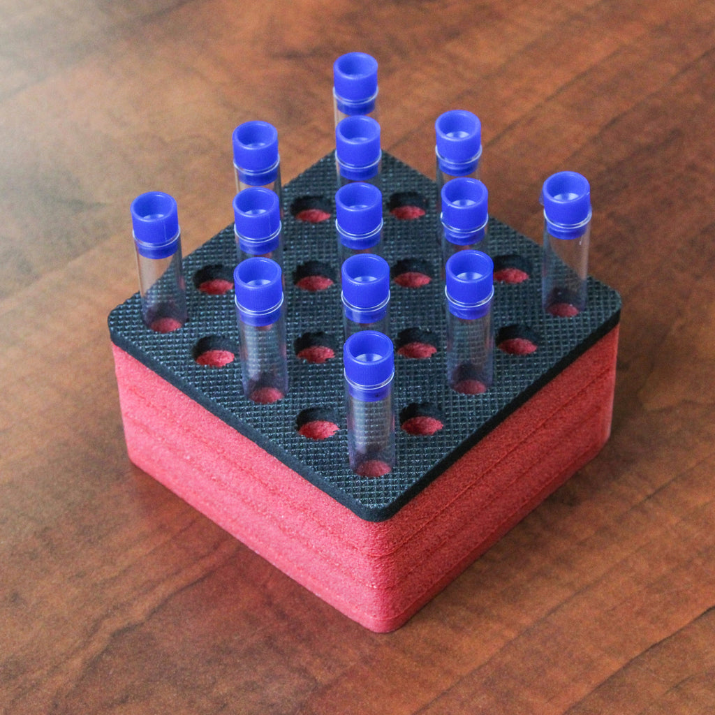 Polar Whale Test Tube Organizer Red and Black Foam Storage Rack Stand Transport Holds 25 Tubes Fits up to 13mm Diameter Tubes
