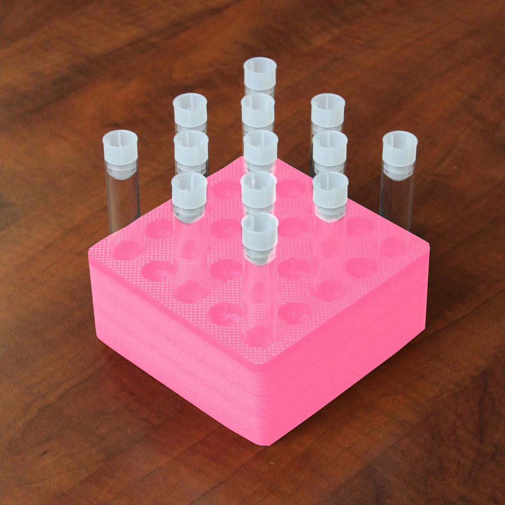 Polar Whale Test Tube Organizer Pink Foam Storage Rack Stand Transport Holds 25 Tubes Fits up to 17mm Diameter Tubes