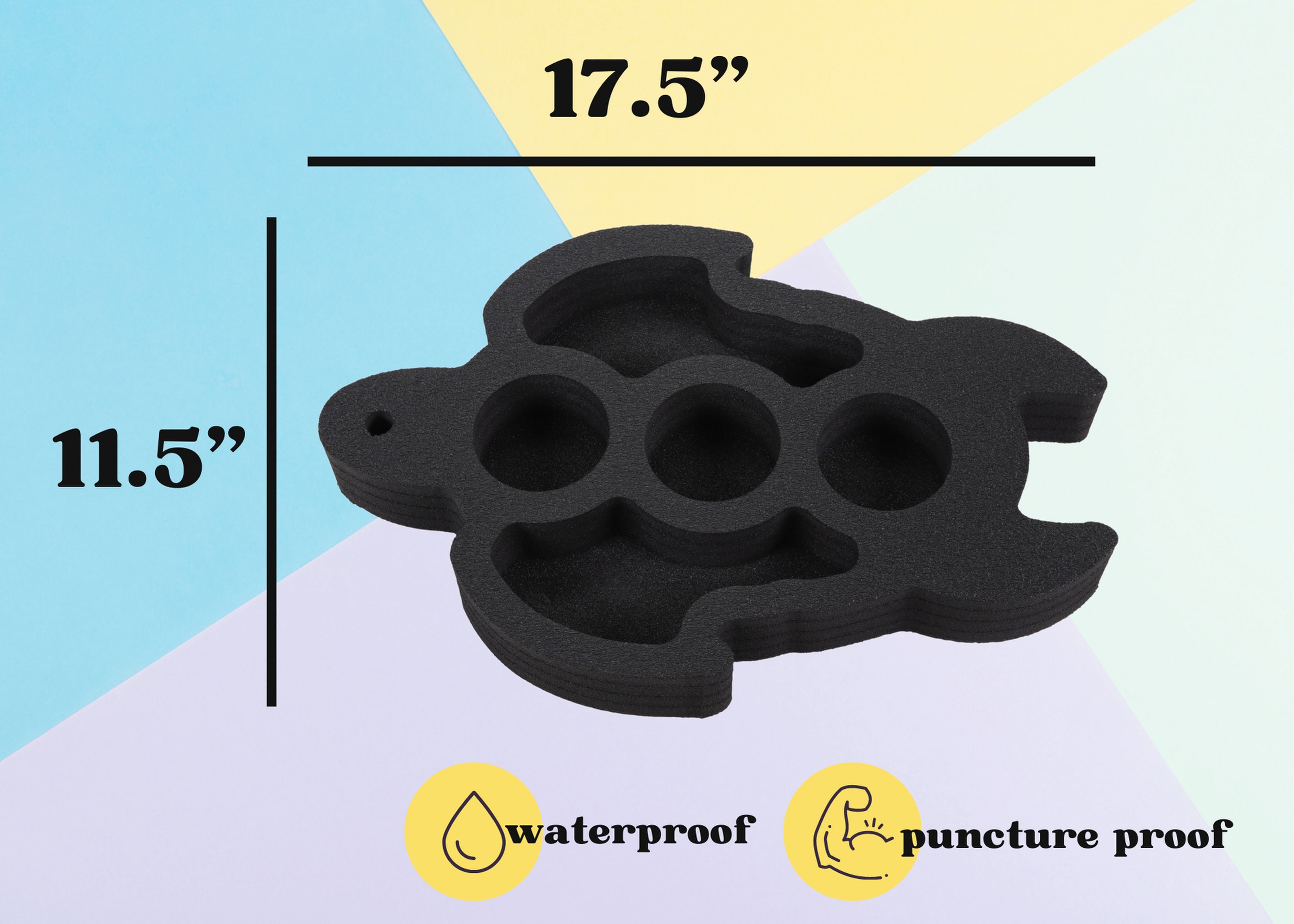 Sea Turtle Shape Floating Drink Holder Refreshment Table Tray for Pool Beach Party Hot Tub Float Lounge Durable Black Foam 5 Compartment Fade Resistant 17.5 Inches