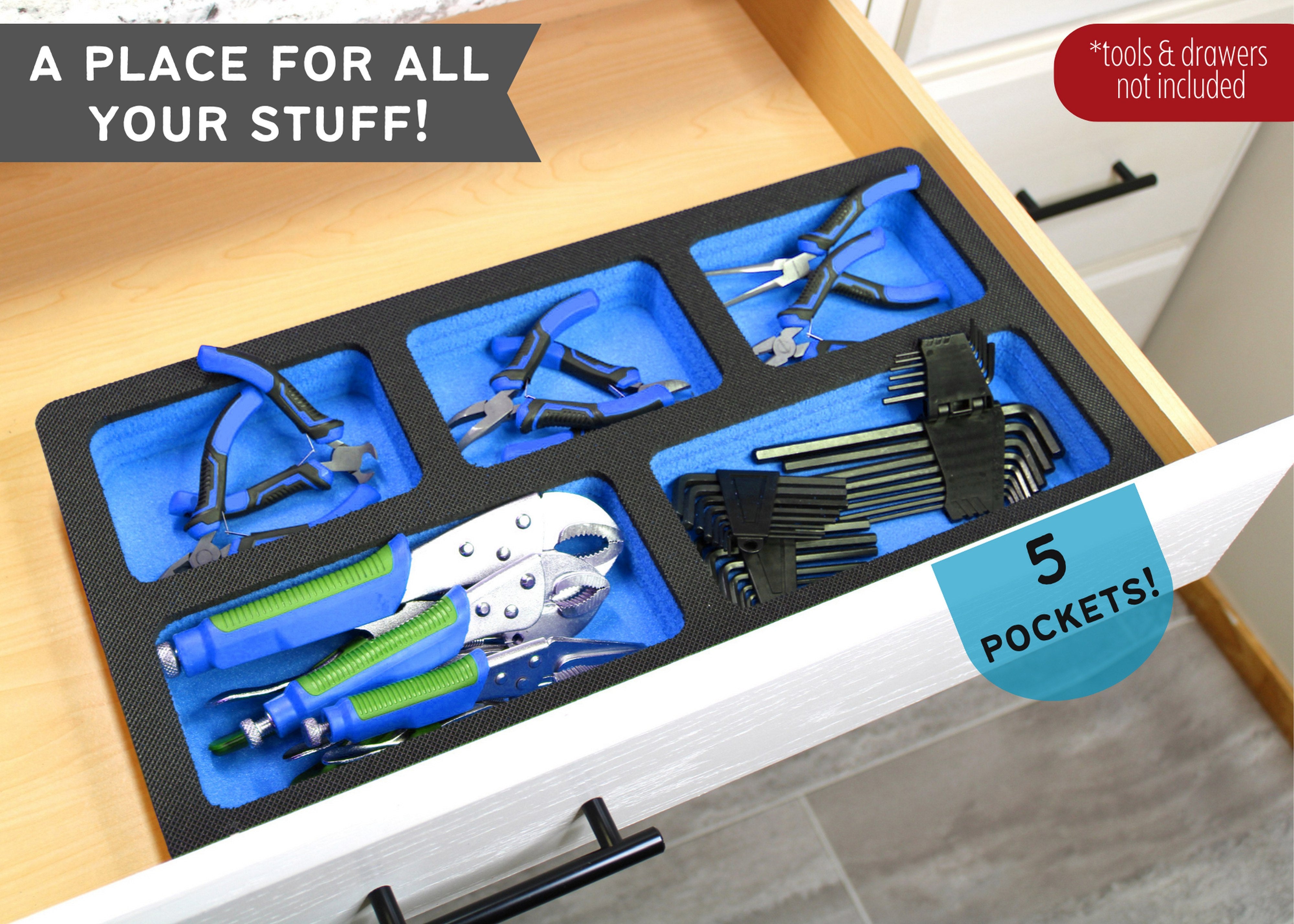 Tool Drawer Organizer Insert Blue and Black Durable Foam Strong