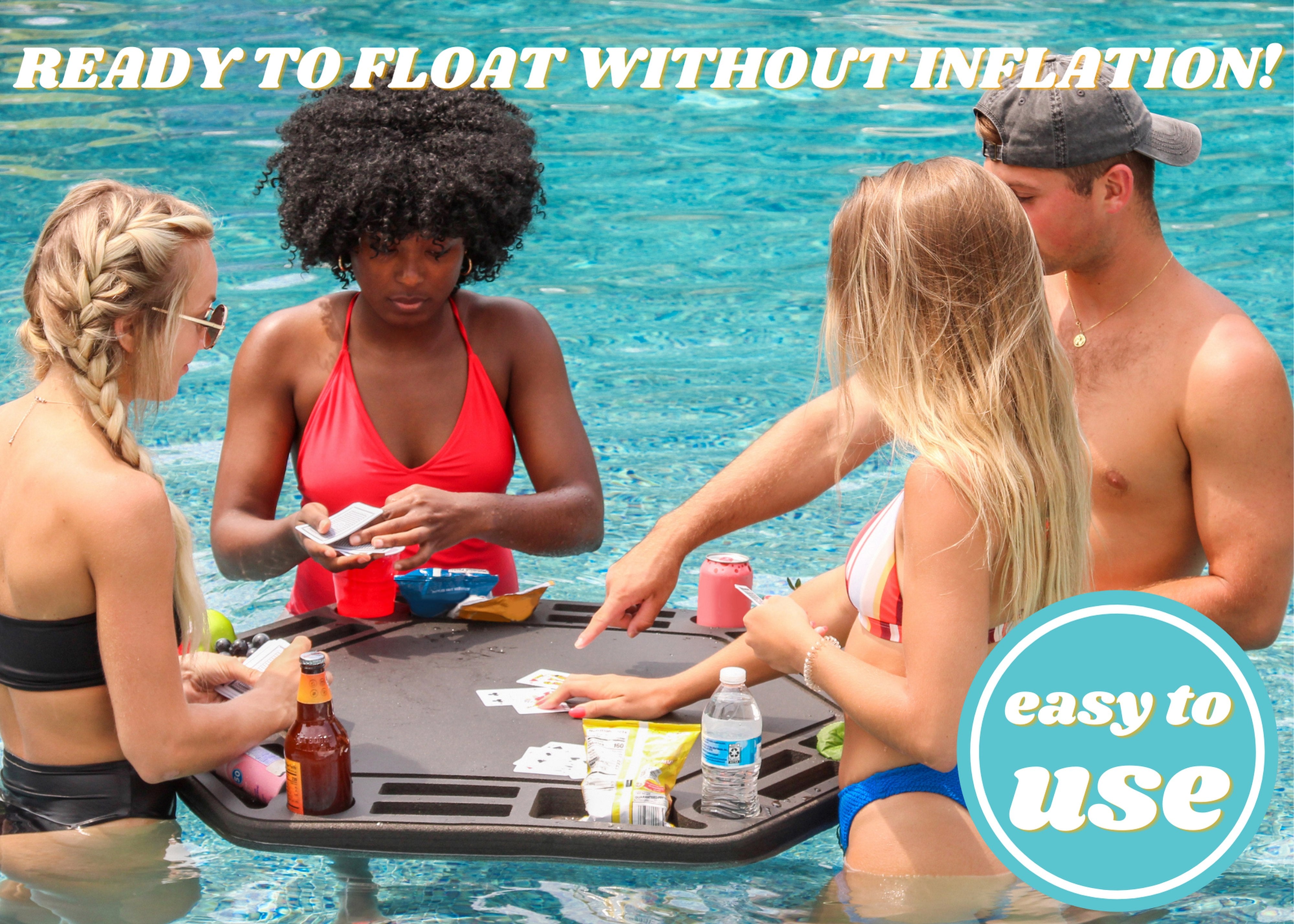 Floating Large Poker Table Game Tray for Pool or Beach Party Float Lounge Durable Foam 40.5 Inch Chip Slots Drink Holders