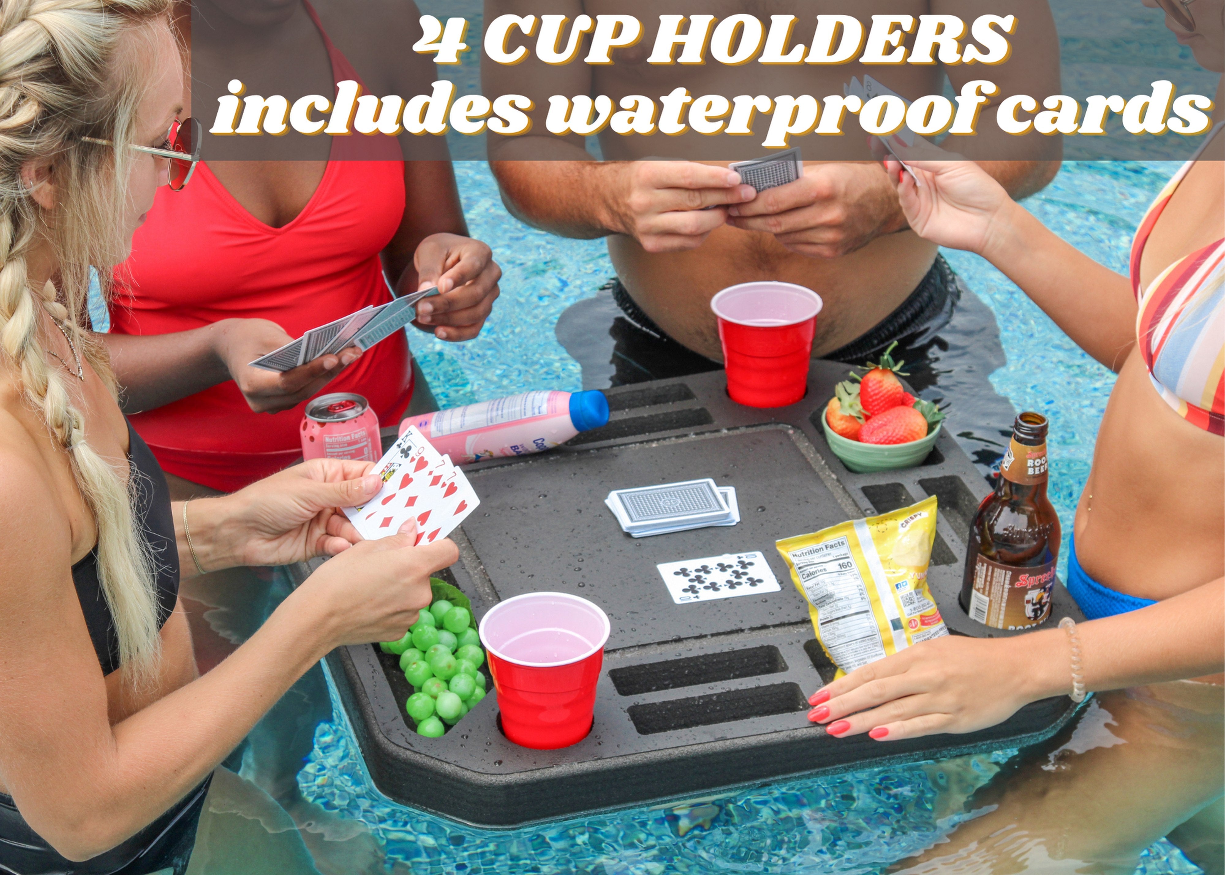 Floating Medium Poker Table Pool Float Includes Waterproof Playing Cards 23"