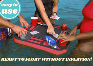 Floating Poker Table Red and Black Game Tray for Pool or Beach Float Lounge Durable Foam 23 Inch Chip Slots Drink Holders with Waterproof Cards