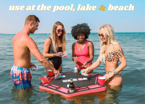 Floating Large Poker Table Red and Black Game Tray for Pool or Beach Party Float Lounge Durable Foam 40.5 Inch Chip Slots Drink Holders Deck