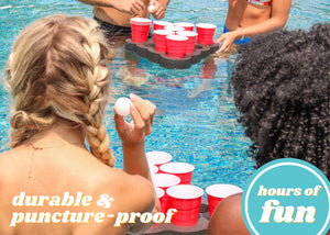 2pc Floating Beer Pong Table Rack Pool Party Game Float Beach Hot Tub Black Foam 10 Hole Standard Setup Balls Included UV Resistant Pair Set