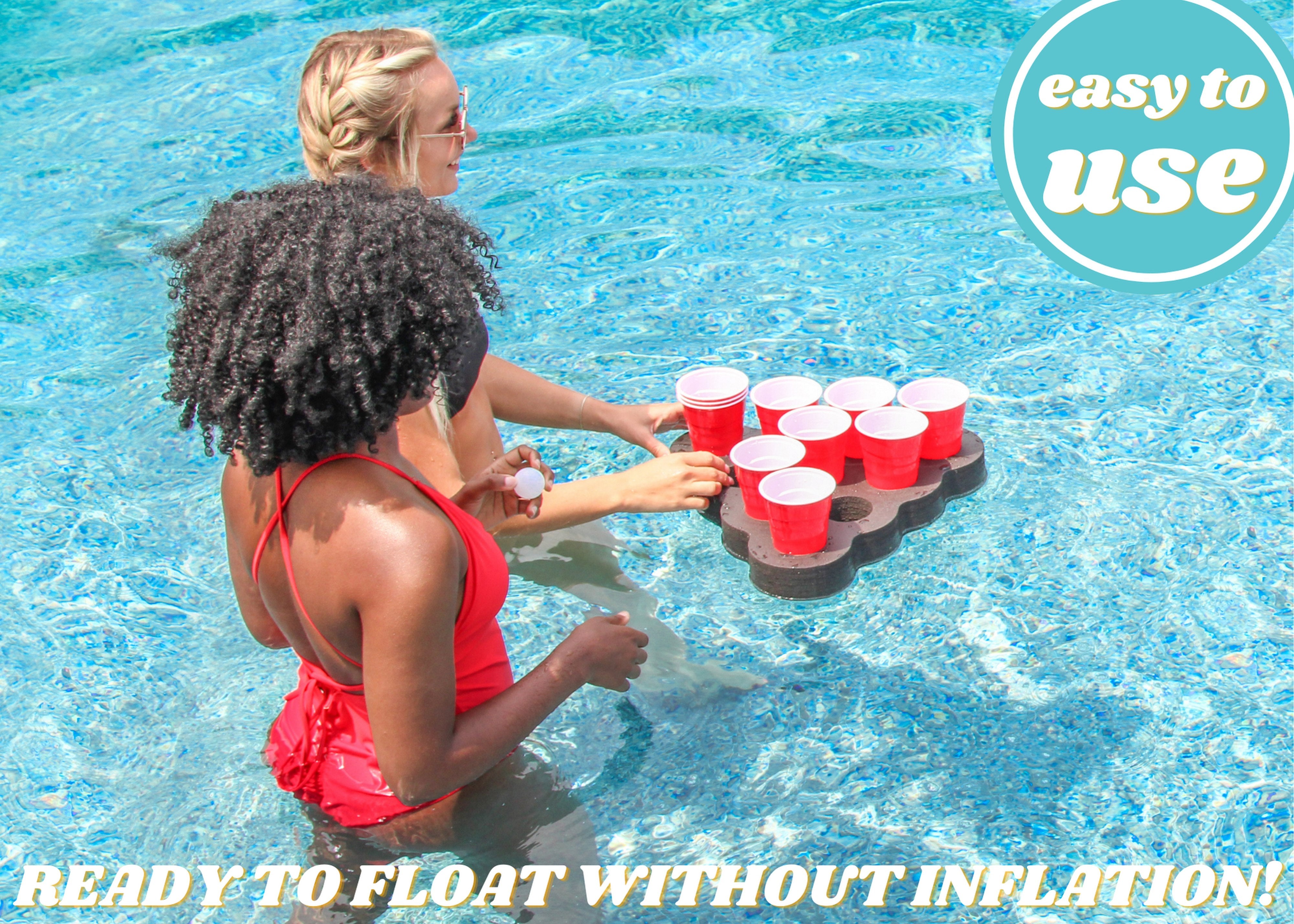 2pc Floating Beer Pong Table Rack Pool Party Game Float Beach Hot Tub Black Foam 10 Hole Standard Setup Balls Included UV Resistant Pair Set