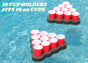 2pc Floating Beer Pong Table Rack Pool Party Game Float Beach Hot Tub Black Foam 10 Hole Standard Setup Balls Included UV Resistant Pair Set