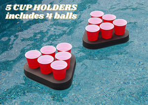 2pc Floating Mini Beer Pong Table Rack Pool Party Game Float Beach Hot Tub Black Foam 6 Hole Compact Setup Balls Included UV Resistant Pair Set