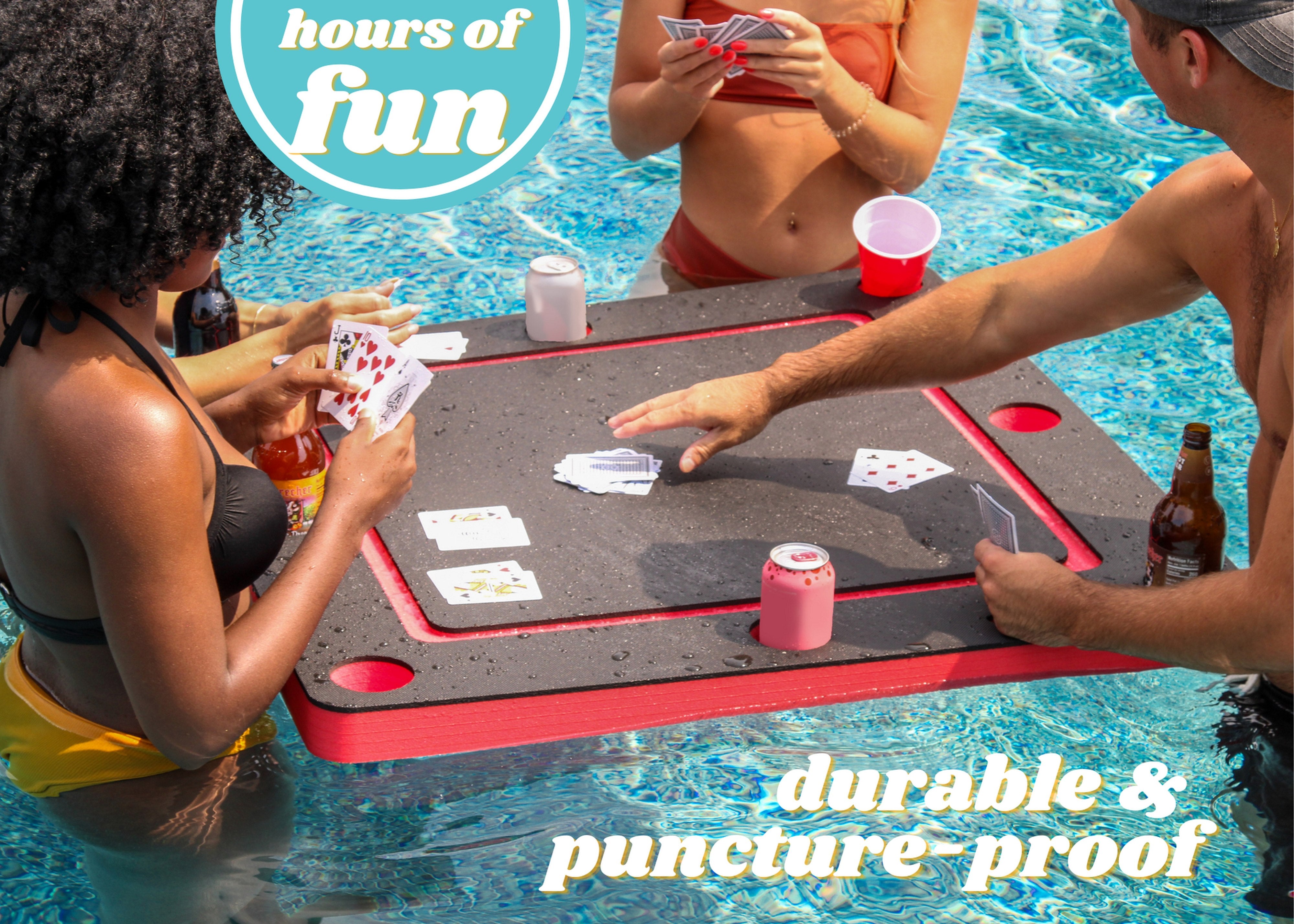 Floating GameCard Table Tray PoolBeach Party Float Lounge Durable Foam Large 36 Inch Drink Holders Waterproof Playing Cards Deck UV Resistant