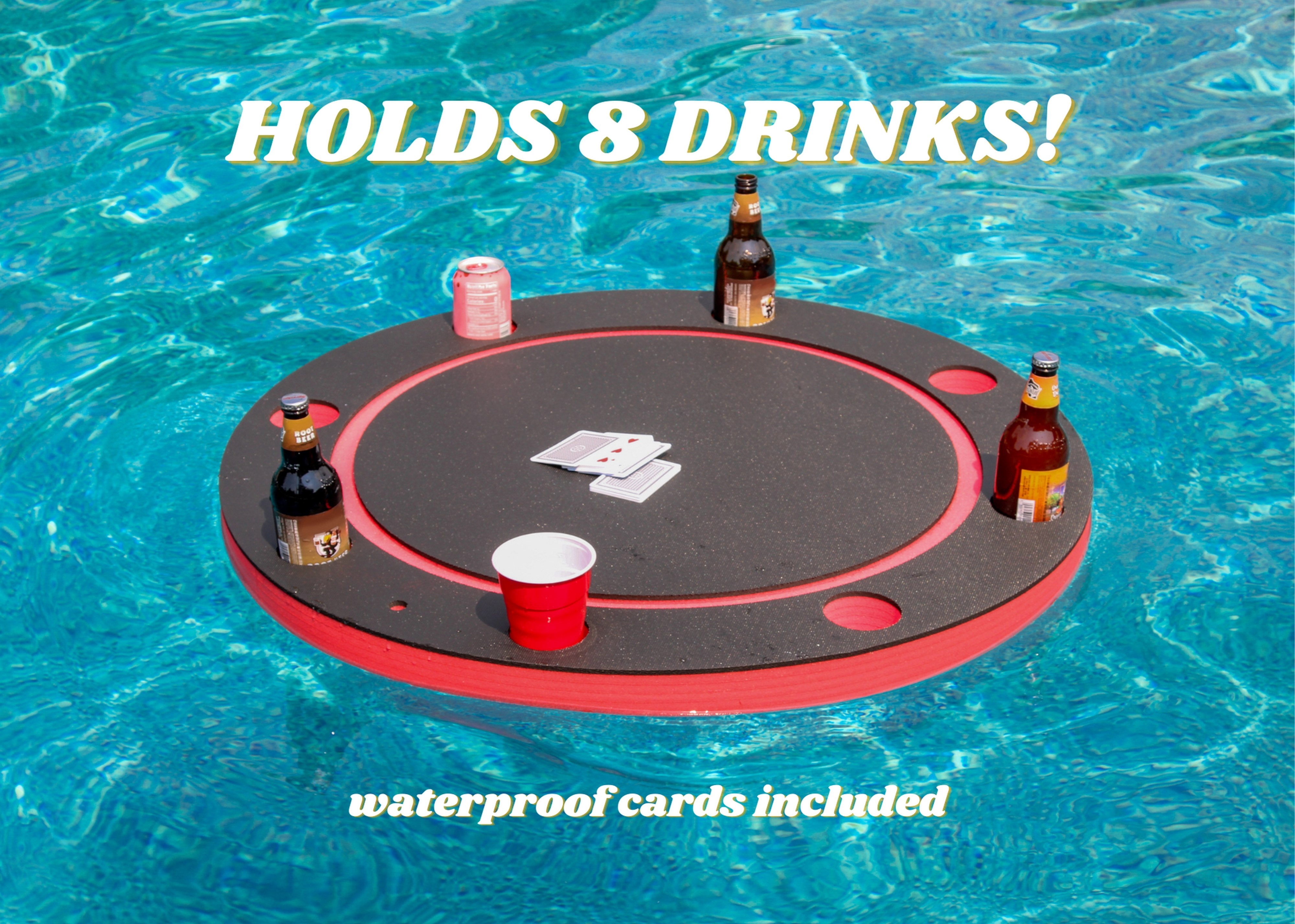 Floating GameCard Table Tray PoolBeach Party Float Lounge Durable Foam Large 36 Inch Round Drink Holders Waterproof Playing Cards Deck UV Resistant
