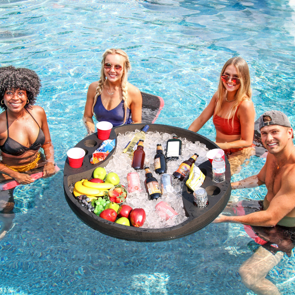 Large Round Floating Bar Table Serving Tray 4 Seats Drink Holder for Pool or Beach Party Float Refreshment Durable Foam Cup Holders 3 Feet Wide