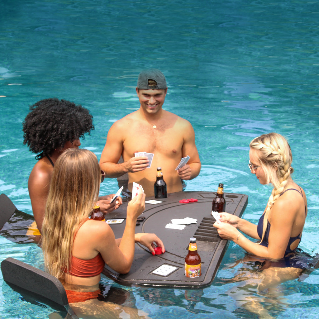 Large jack Game Table 6 Seats Card Tray PoolBeach Party Float Durable Foam 5 Feet Long Drink Holders Slots Includes Playing Cards Deck UV Resistant