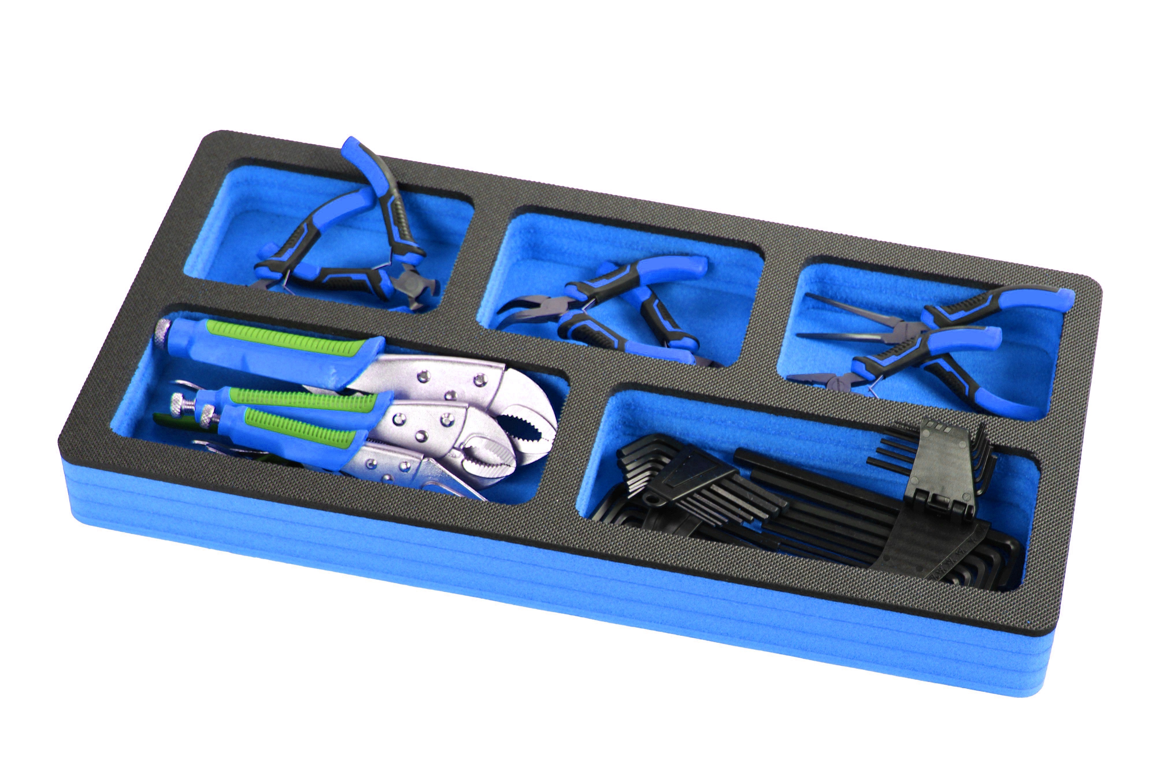 Tool Drawer Organizer Insert Blue and Black Durable Foam Strong Non-Slip Anti-Rattle Bin Holder Tray 20 x 10 Inches 5 Pockets Fits Craftsman Husky Kobalt Milwaukee and Many Others