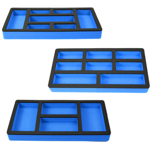 Tool Drawer Organizer 3-Piece Insert Set Blue and Black Durable Foam Non-Slip Anti-Rattle Bin Holder Tray 20 x 10 Inches Large Pockets Fits Craftsman Husky Kobalt Milwaukee and Many Others