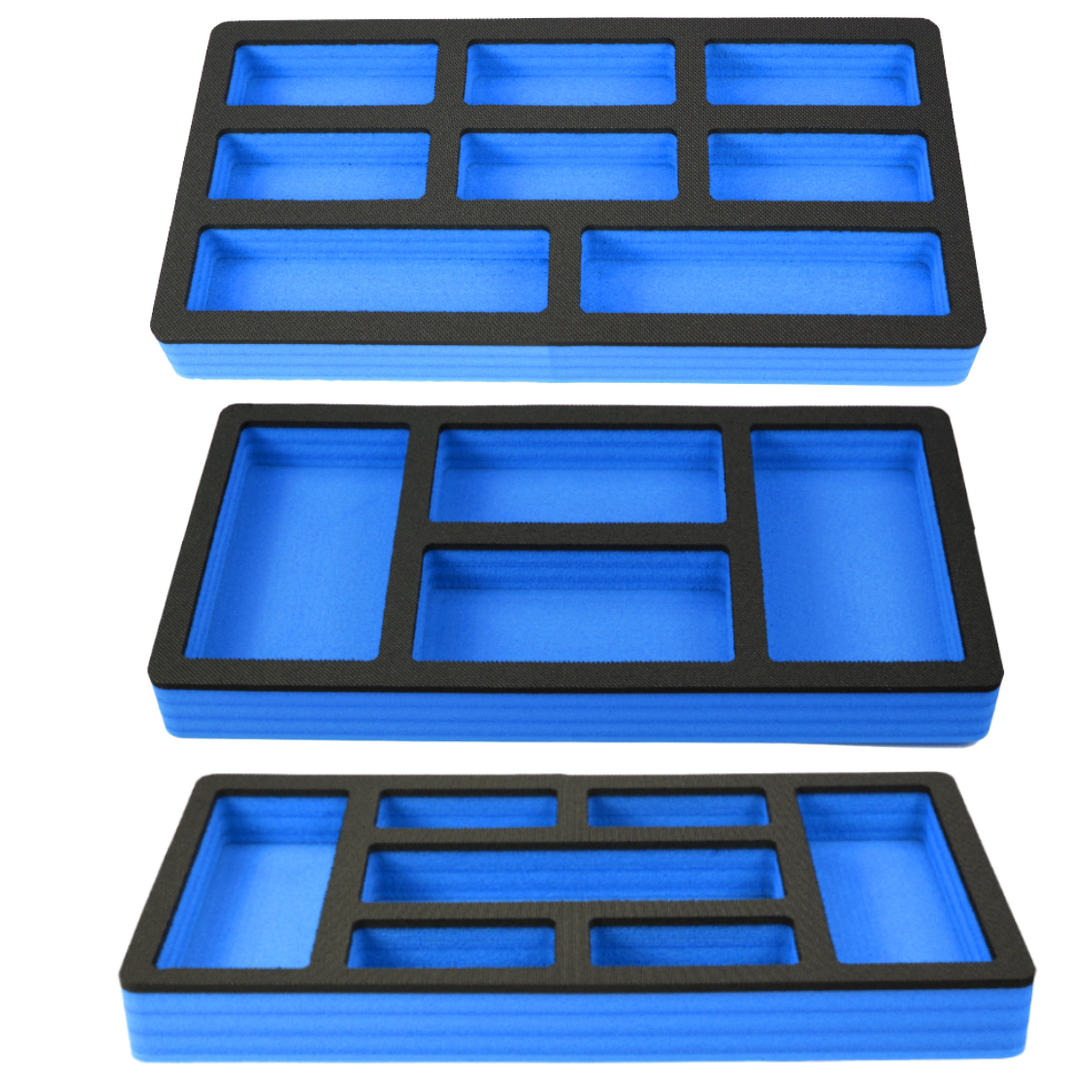 Tool Drawer Organizer 3-Piece Insert Set Blue and Black Durable Foam Non-Slip Anti-Rattle Bin Holder Tray 20 x 10 Inches Large Pockets Fits Craftsman Husky Kobalt Milwaukee and Many Others