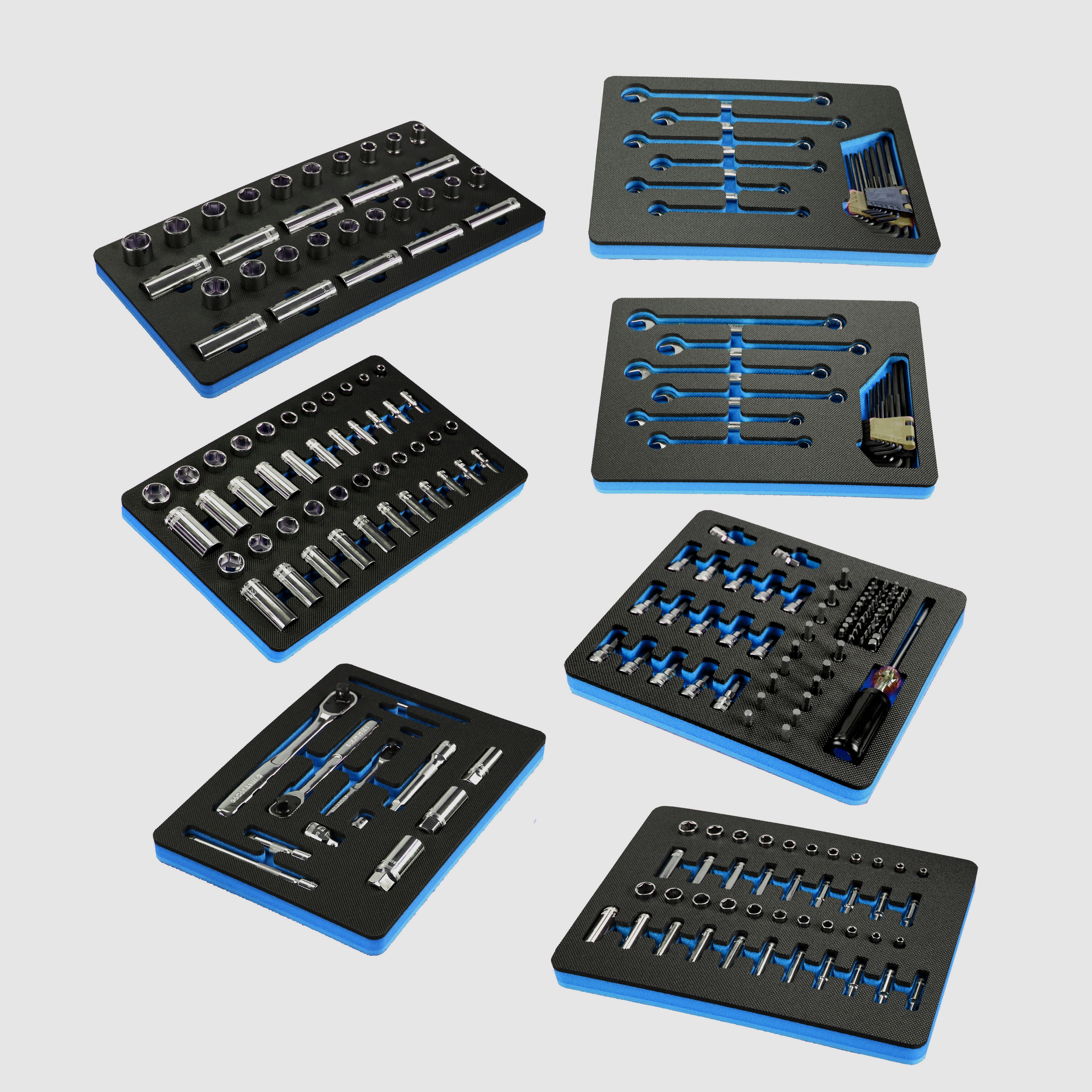 Tool Drawer Organizer 247 Piece Insert Set Blue and Black Durable Foam Holds Many Tools and Accessories Trays Fits DEWALT Mechanics Set DWMT81535 Fits Most Cabinet and Chest Drawers