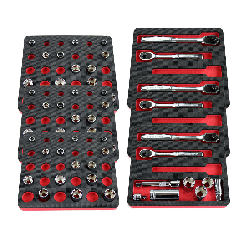 Tool Drawer Organizer 6-Piece Ratchet and Socket Insert Set Red Black Durable Foam Holds Many Tools and Accessories 10 x 11 Inch Trays Fits Craftsman Husky Kobalt Milwaukee Many Others