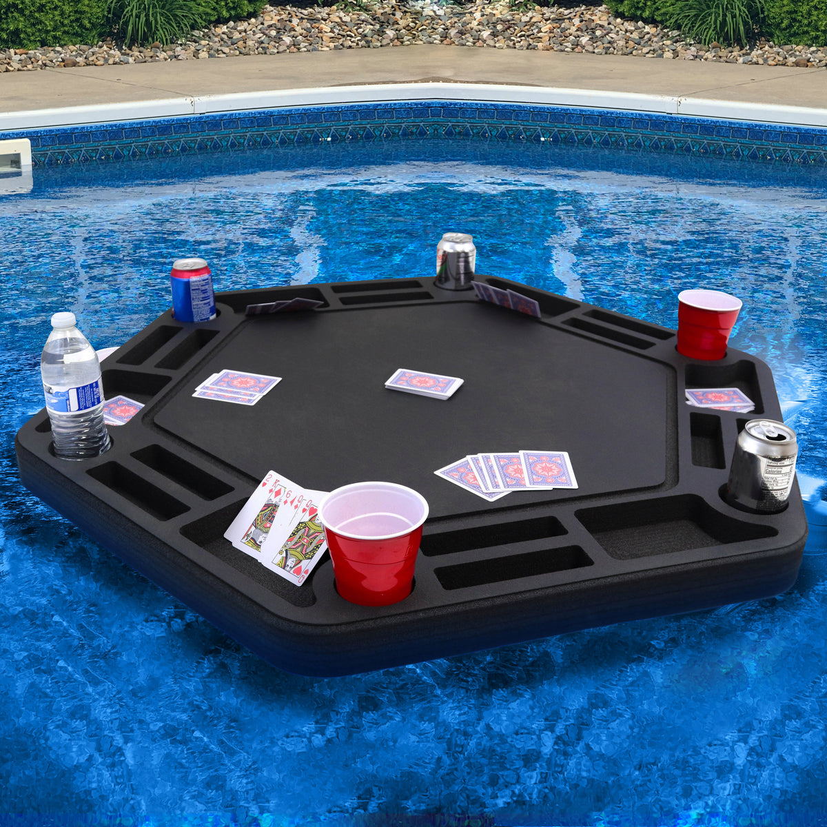 Floating Large Poker Table Pool Float Includes Waterproof Playing Card ...