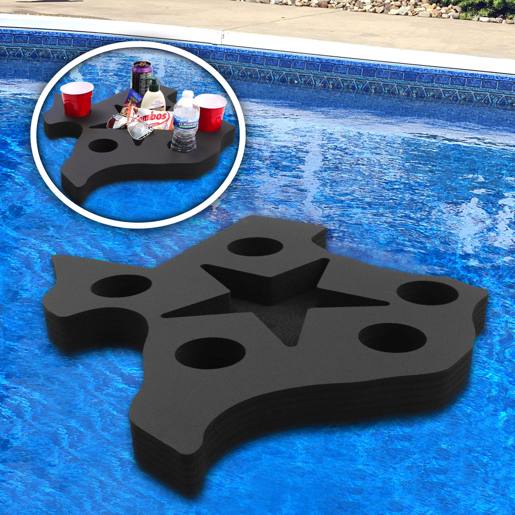 Texas State Drink Holder Floating Refreshment Table Tray for Pool or Beach Party Float Lounge Durable Black Foam 6 Compartment 2 Feet