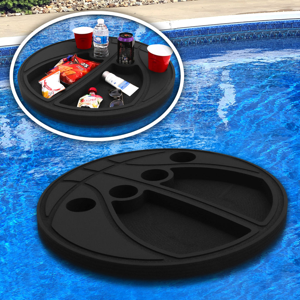 Basketball Shaped Drink Holder Floating Refreshment Table Tray for Pool or Beach Party Float Lounge Durable Black Foam 6 Compartment 2 Feet