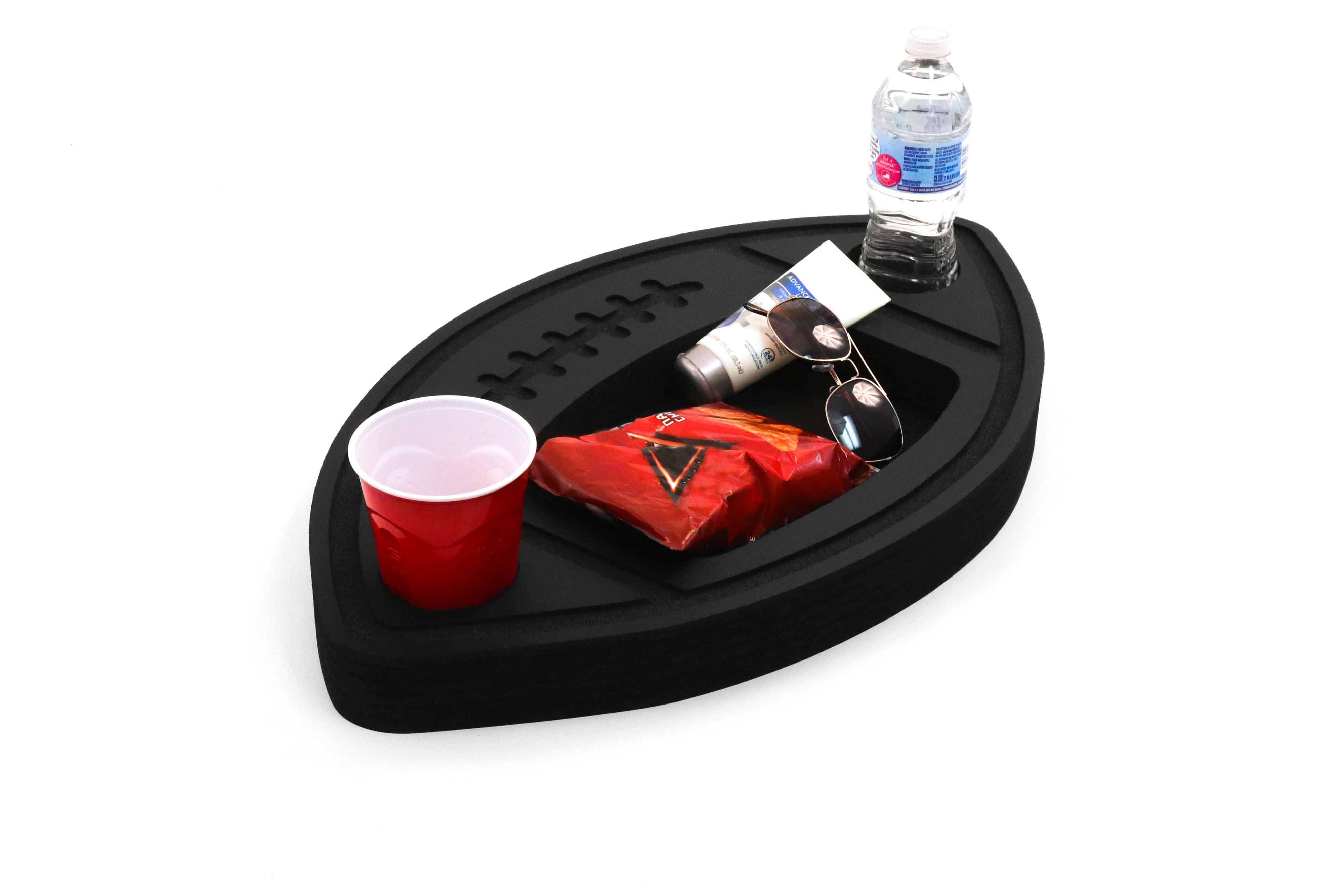 Football Shaped Drink Holder Floating Refreshment Table Tray for Pool or Beach Party Float Lounge Durable Black Foam 3 Compartment 2 Feet