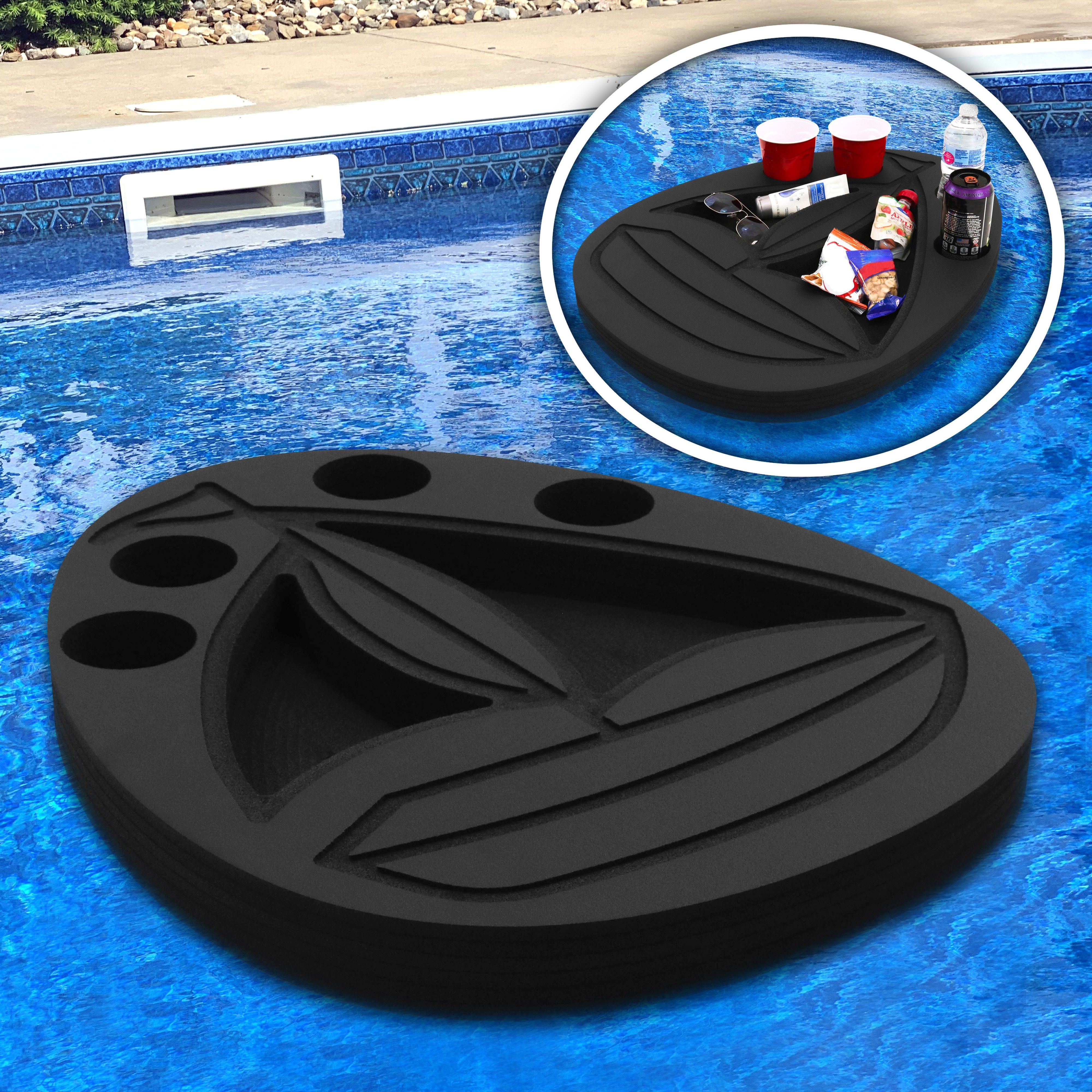 Sail Boat Shaped Drink Holder Floating Refreshment Table Tray for Pool or Beach Party Float Lounge Durable Black Foam 6 Compartment 2 Feet