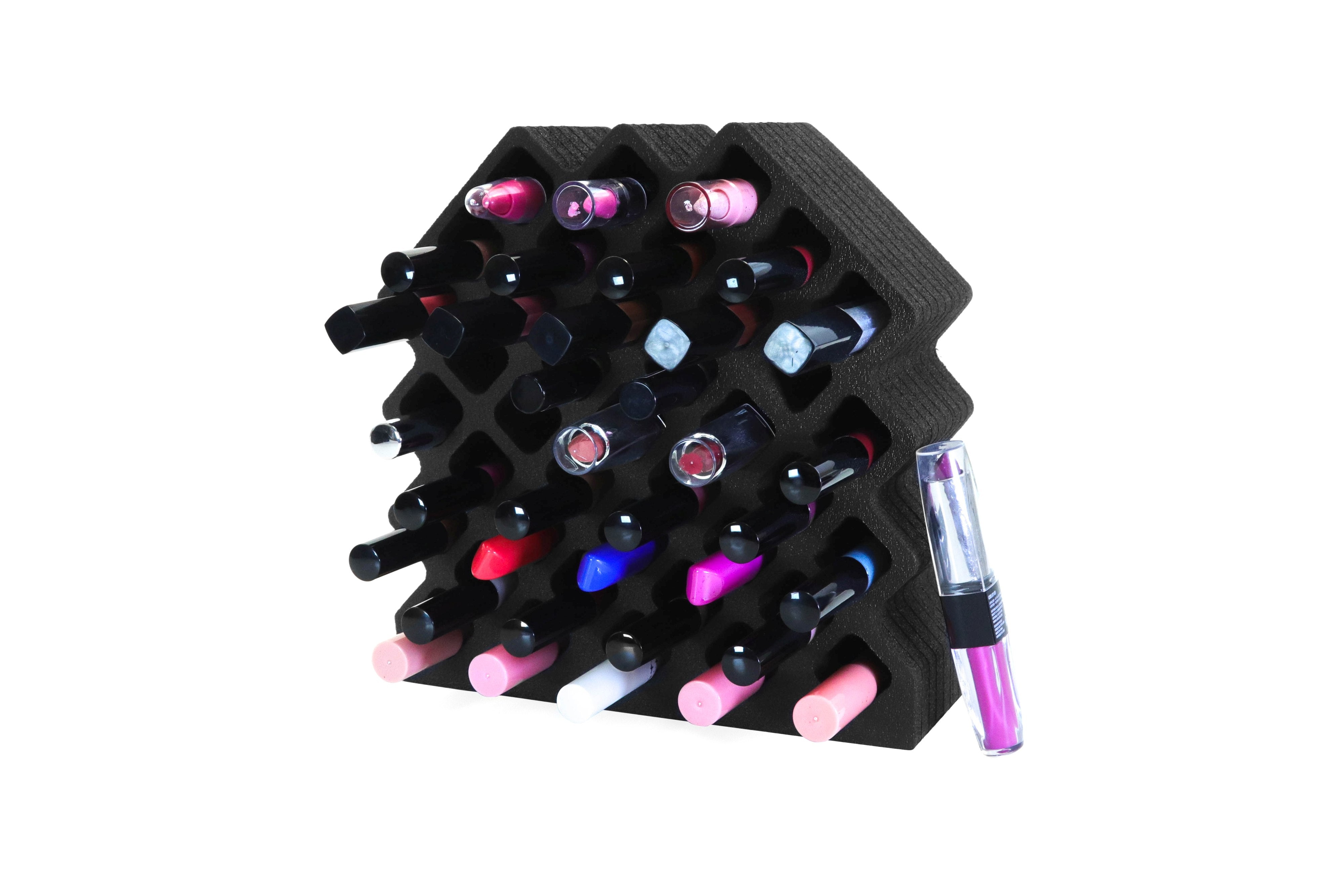 Makeup Lip Gloss Tower Stand Organizer Tray Holder for Lipgloss Tall Lipstick and More Home Bathroom Bedroom Salon 9.1 x 9 Inches Black 39 Pockets