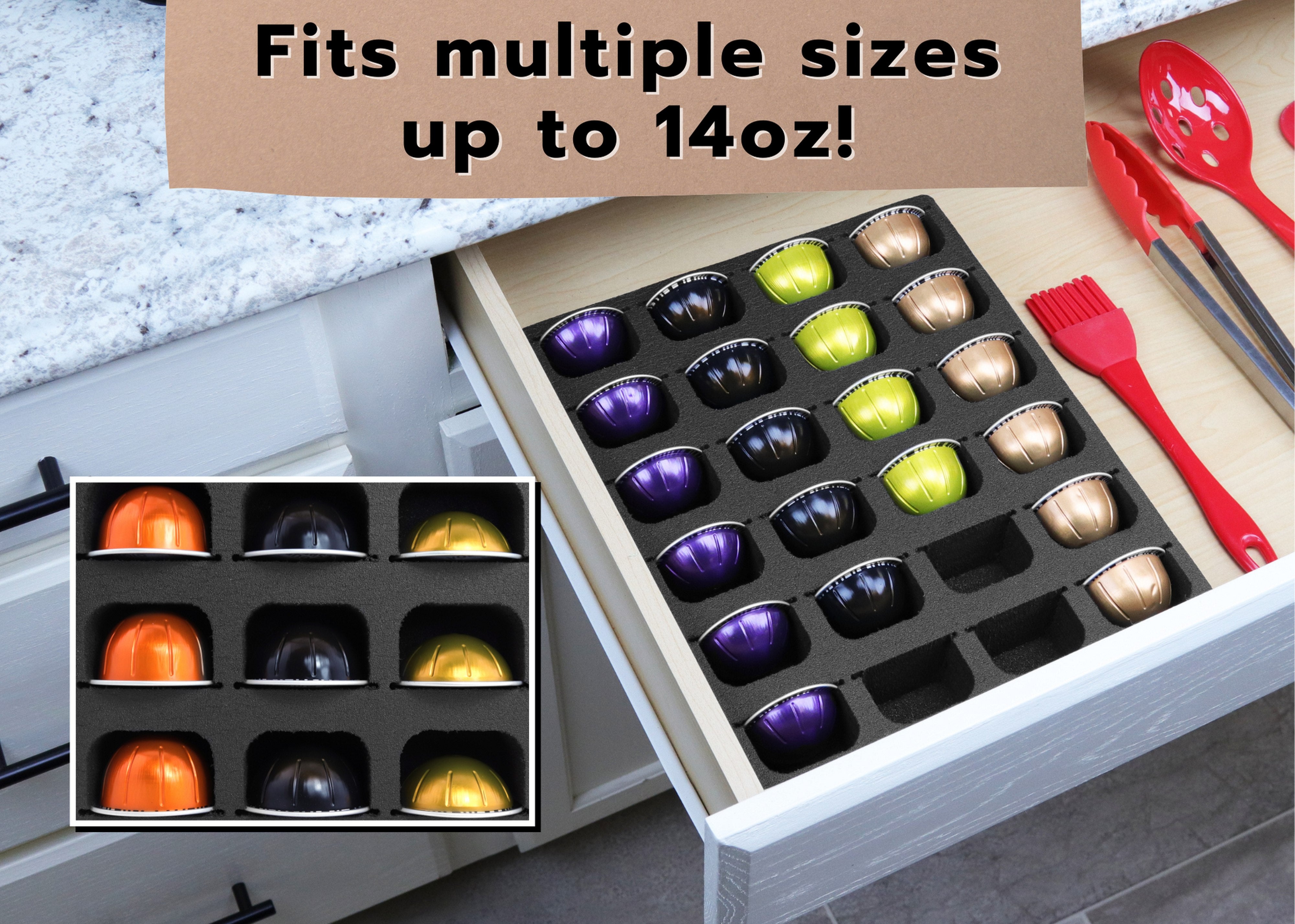 Coffee Capsule Drawer Organizer Tray Fits Nespresso Vertuo VertuoLine 10" x 12"