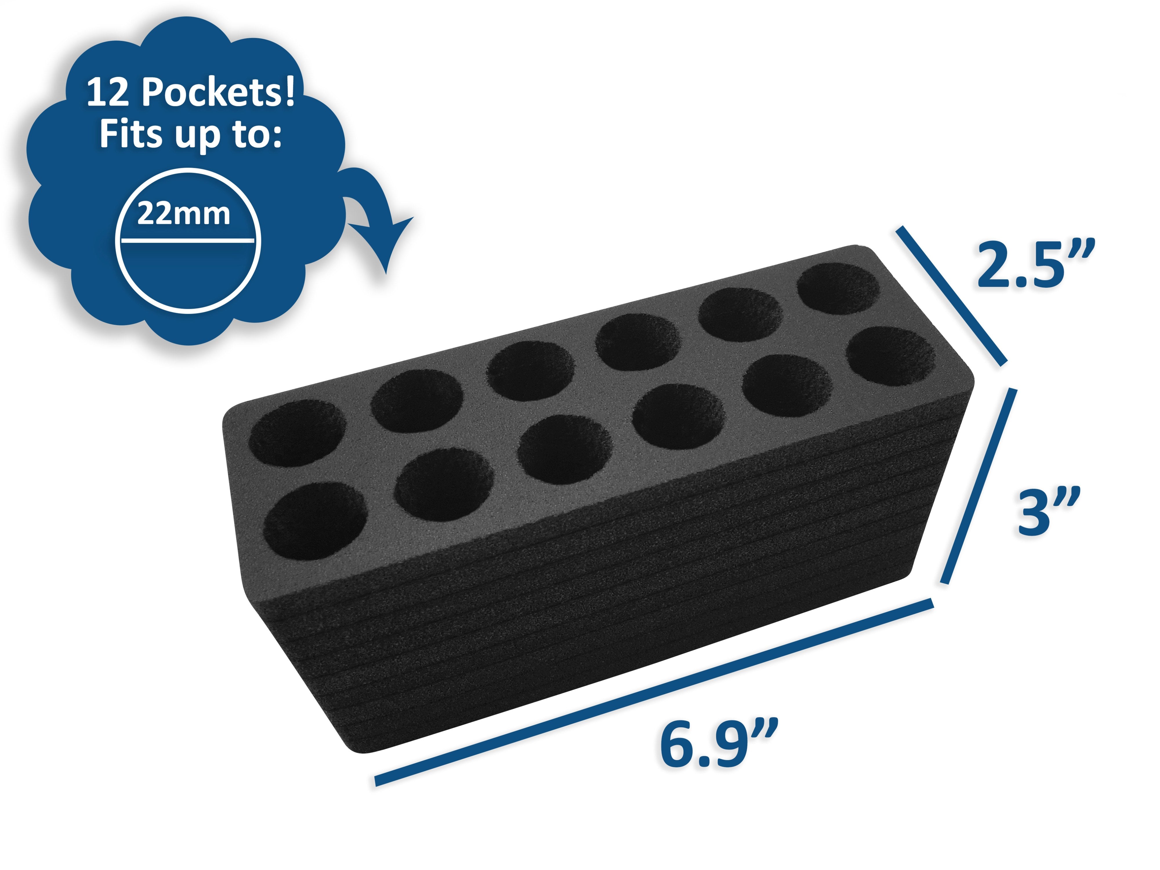 Test Tube Organizer Black Foam Storage Rack Stand Transport Holds 12 Tubes Fits up to 22mm Diameter Tubes