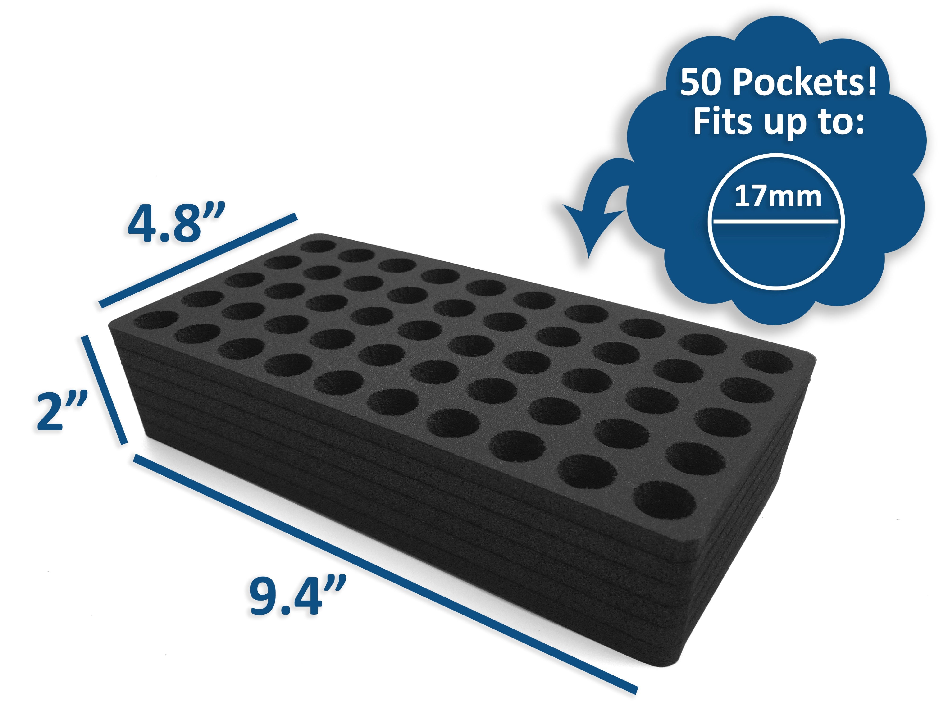 Test Tube Organizer Black Foam Storage Rack Stand Transport Holds 50 Tubes Fits up to 17mm Diameter Tubes