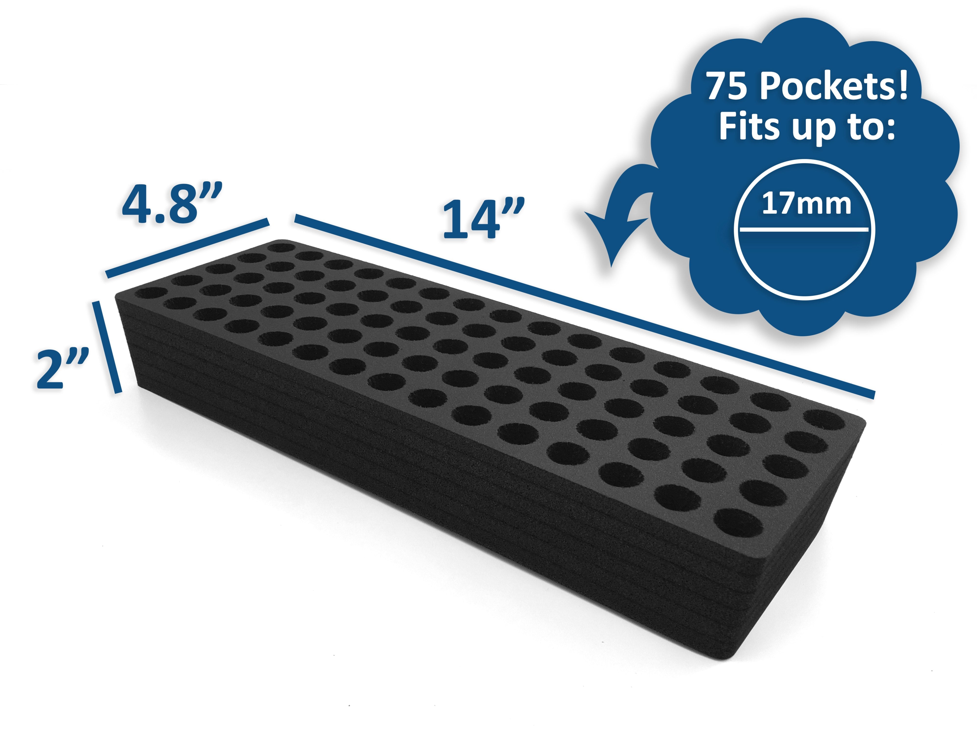 Test Tube Organizer Black Foam Storage Rack Stand Transport Holds 75 Tubes Fits up to 17mm Diameter Tubes