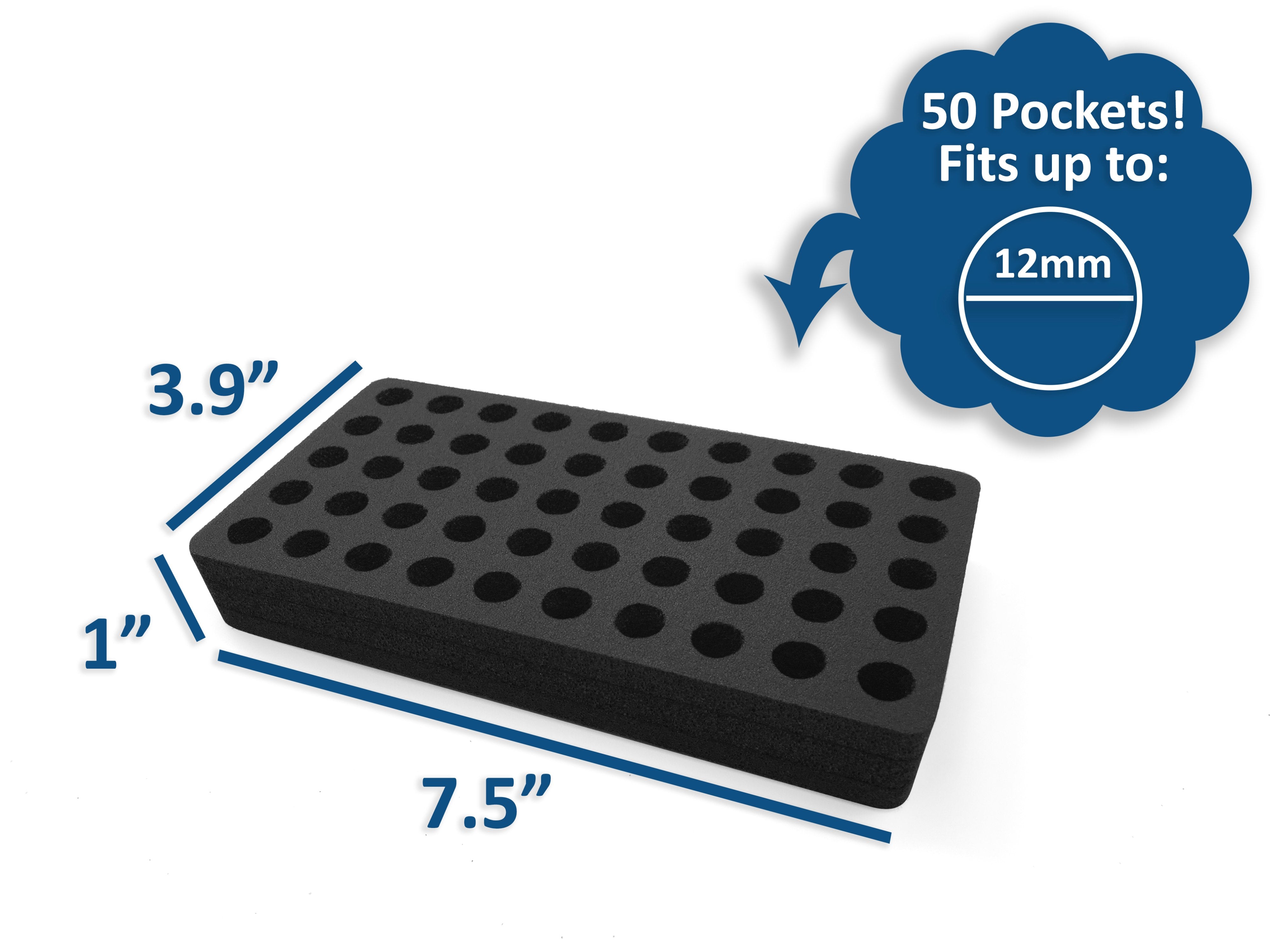 Centrifuge Vial Organizer Black Foam Storage Rack Stand Transport Holds 50 Vials Fits up to 12mm 2ml Diameter Tubes