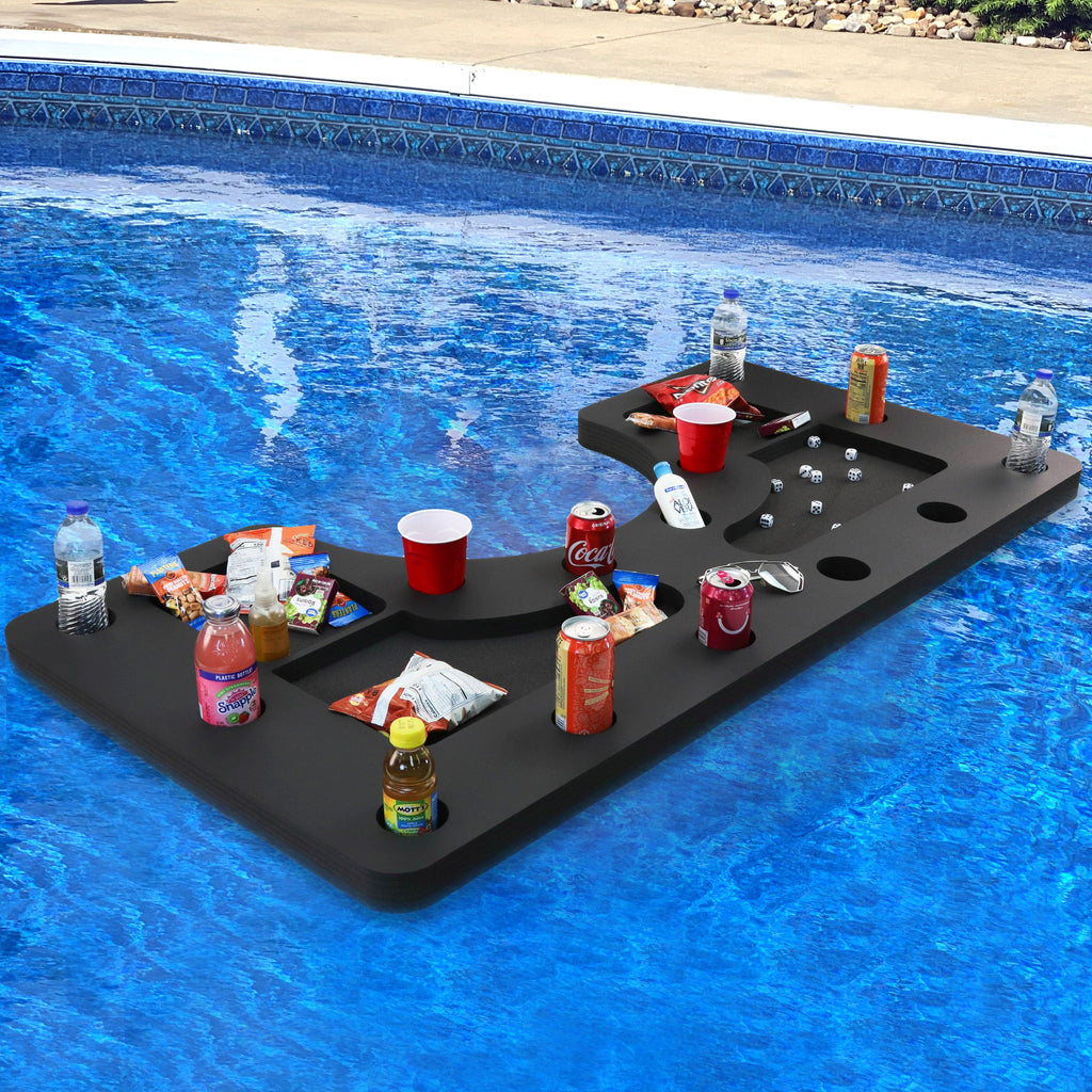 Giant Floating Bar Table Tray Drink Holder for Pool Hot Tub or Beach Party Float Lounge Durable Black Foam 18 Compartment 5 Feet Long