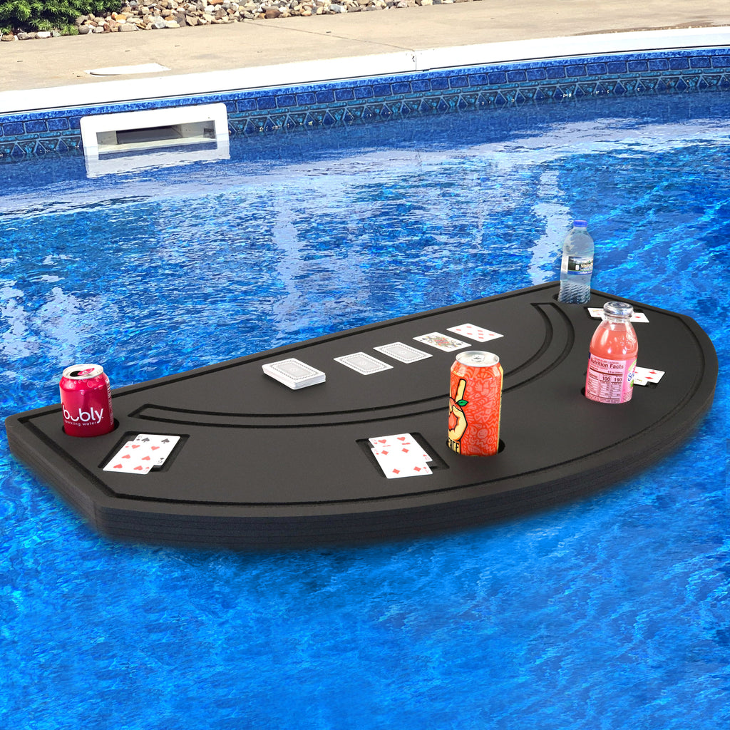 Floating Blackjack Game Table Card Tray for Pool or Beach Float Lounge Durable Foam 47 Inch with Drink Holders Includes Waterproof Playing Cards