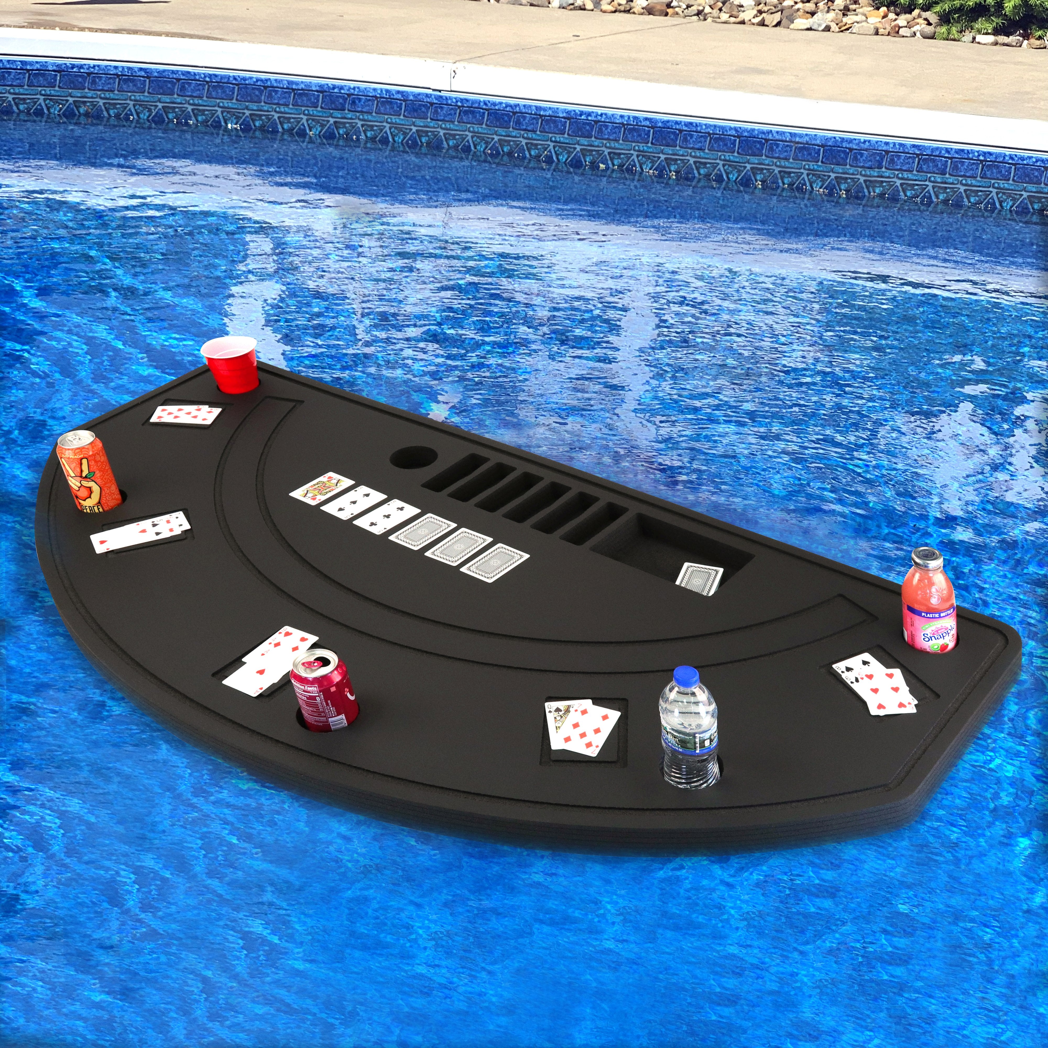 Floating Large jack Game Table Card Tray for Pool or Beach Float Lounge Durable Foam 60 Inch with Drink Holders Slots Includes Waterproof Cards