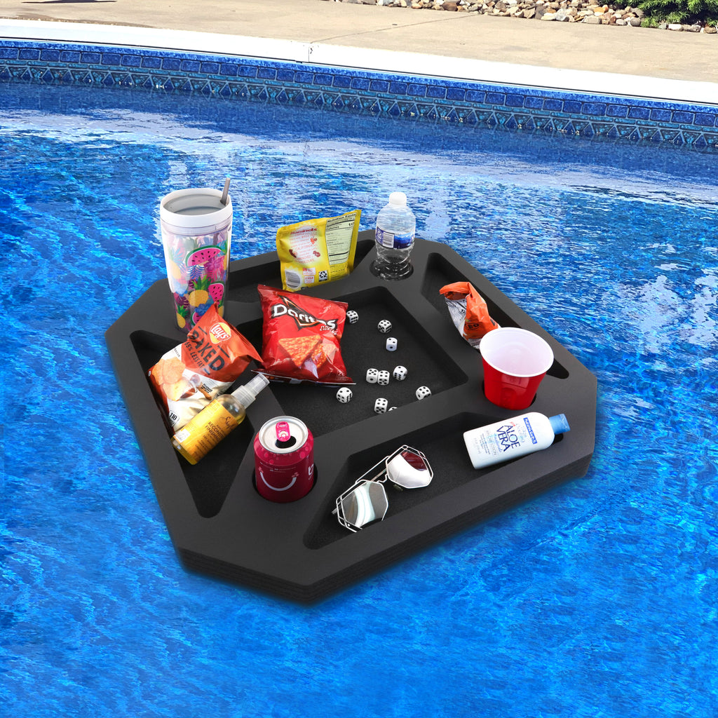 Floating Refreshment Table Tray and Drink Holder for Pool, Hot Tub or Beach Party Float Durable Black Foam 9 Compartment with Cup Holders 23.5 Inch
