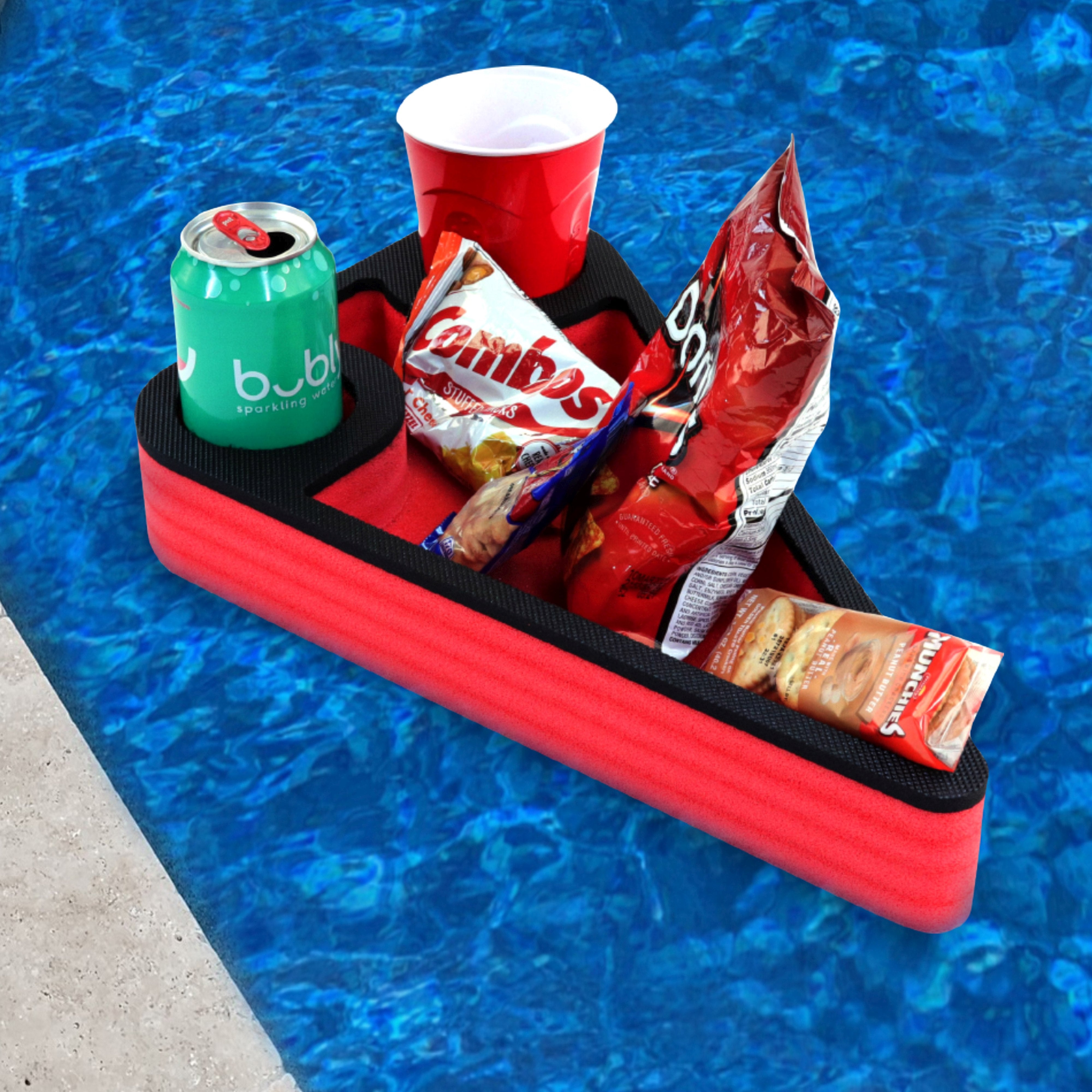 Floating Drink Holder Red and Black Refreshment Table Tray for Pool or Beach Party Float Lounge Durable Black Foam 3 Compartment