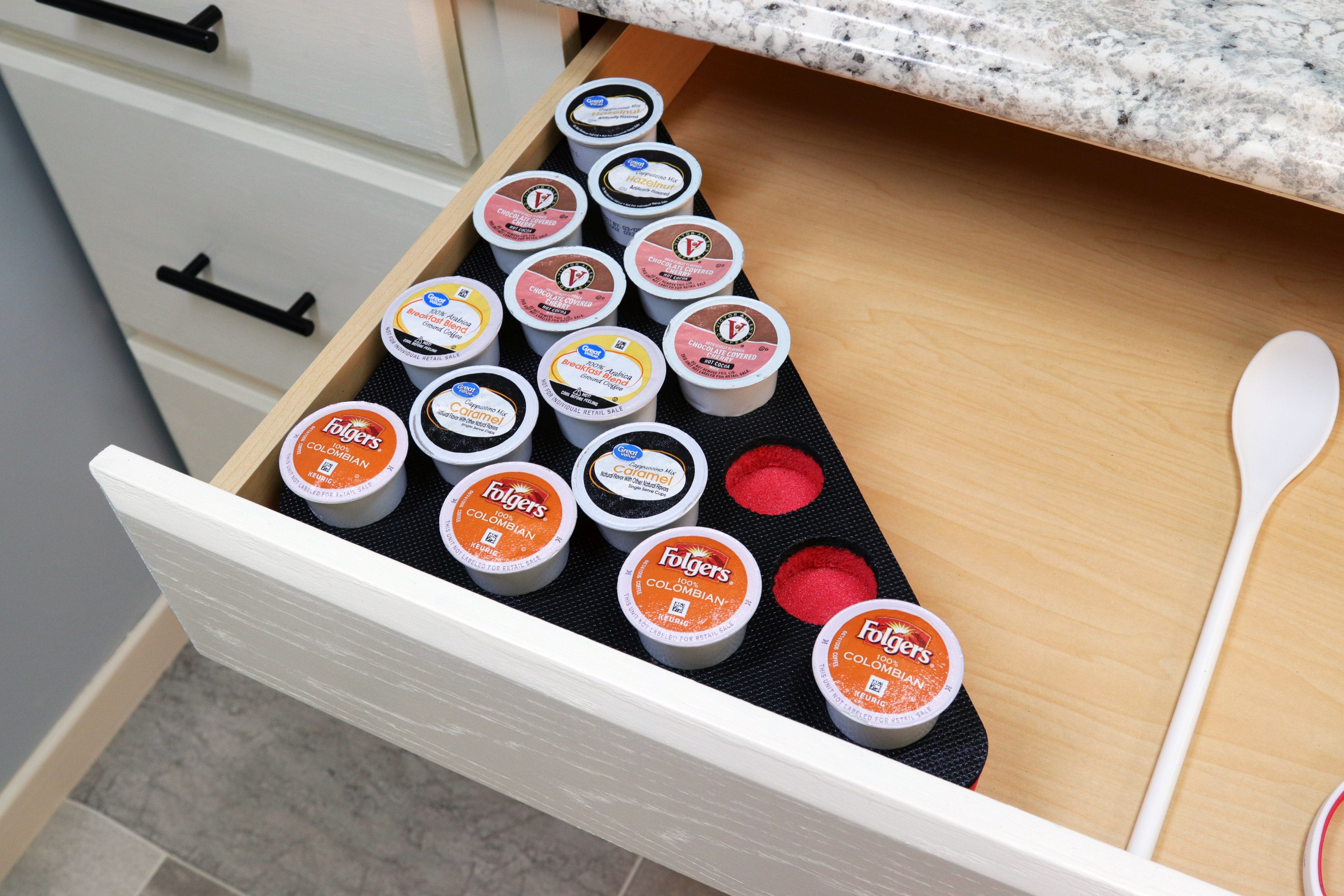 Coffee Corner Red Pod Storage Deluxe Organizer Tray Drawer Insert Washable 11.5 X 11.5 x 15.5 Inches Holds 16 Compatible with Keurig K-Cup