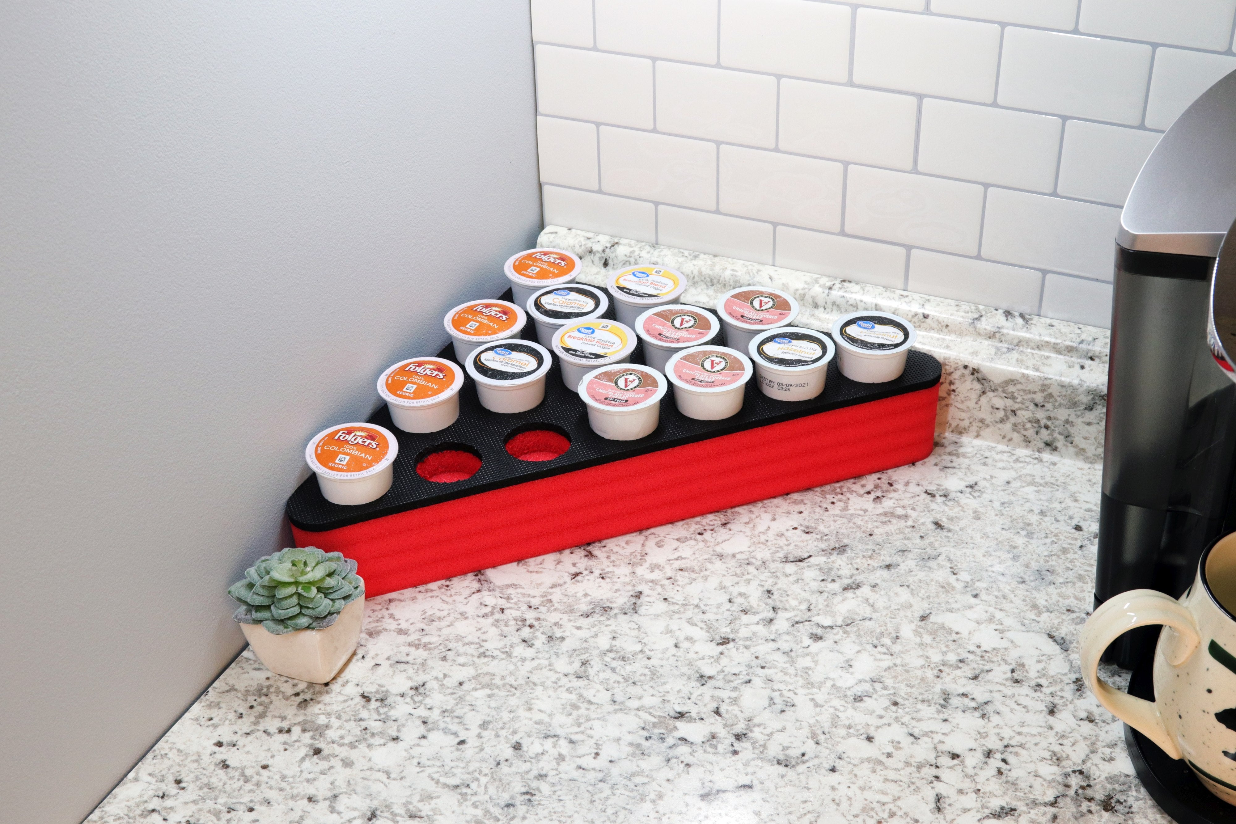 Coffee Corner Red Pod Storage Deluxe Organizer Tray Drawer Insert Washable 11.5 X 11.5 x 15.5 Inches Holds 16 Compatible with Keurig K-Cup