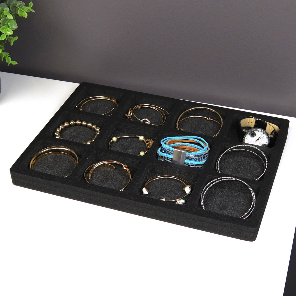 Stackable Jewelry Tray Display Organizer Grid 14x10 Black Foam Bracelets More
