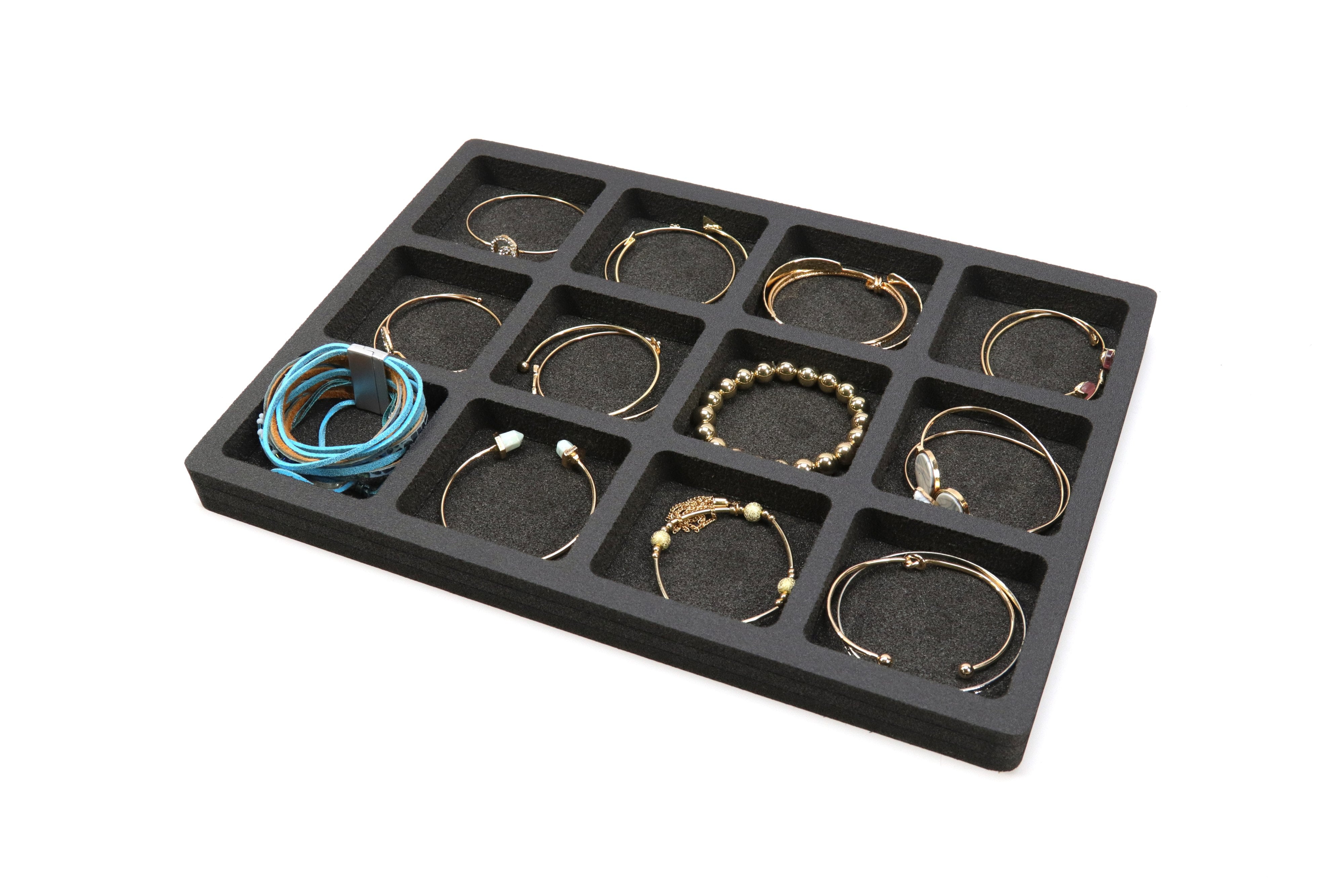 Stackable Jewelry Tray Display Organizer Grid 14x10 Black Foam Bracelets More