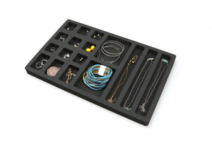 Stackable Jewelry Tray Display Organizer Grid 16x10 Black Foam Ear Ring Bracelet
