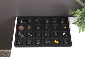 Stackable Jewelry Tray Display Organizer Grid 16x10 Black Foam Ear Rings More