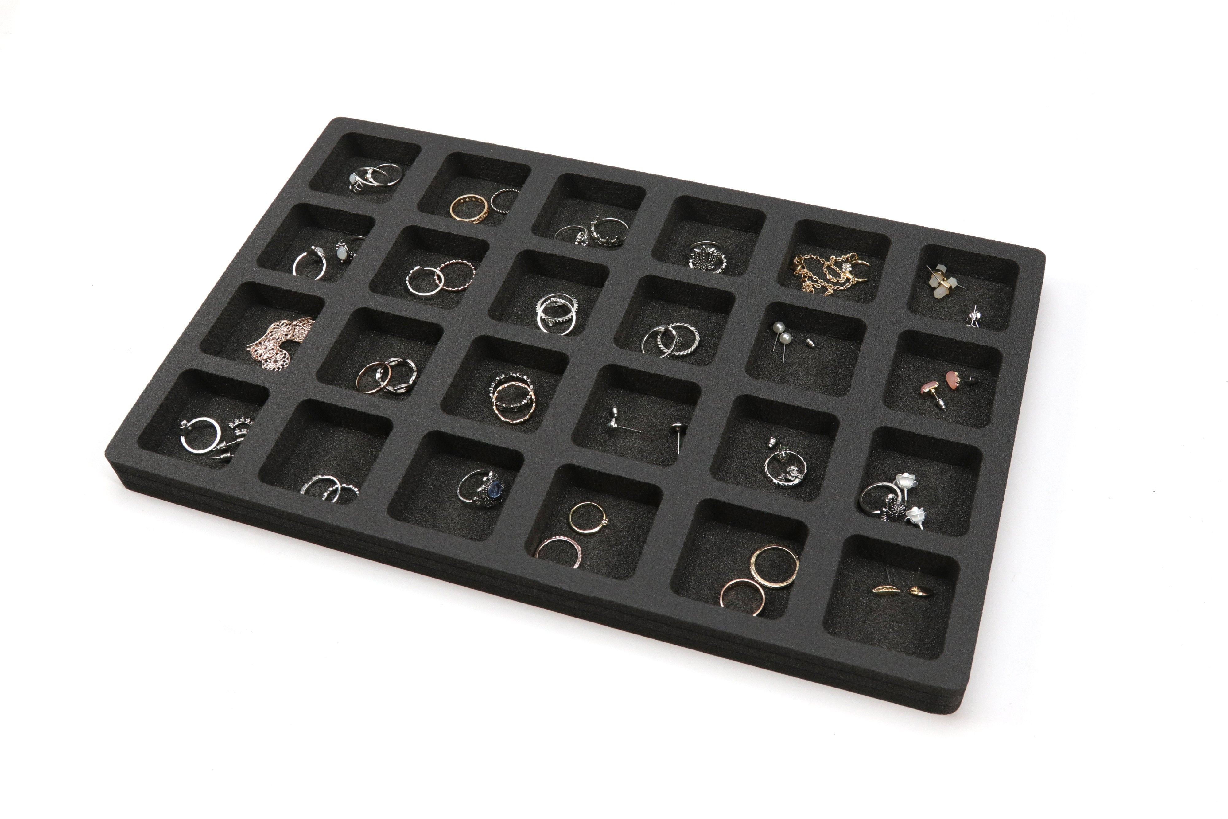 Stackable Jewelry Tray Display Organizer Grid 16x10 Black Foam Ear Rings More