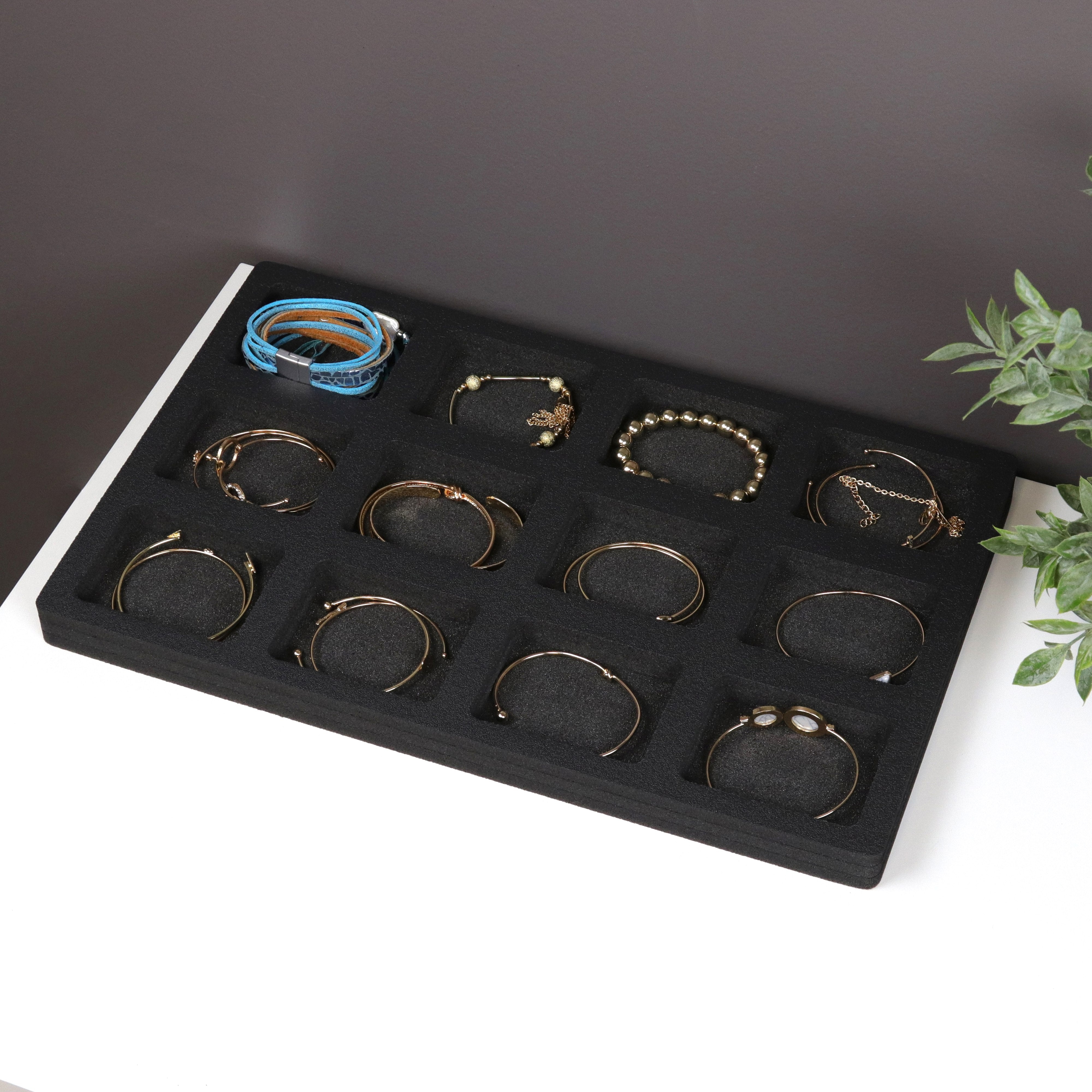 Stackable Jewelry Tray Display Organizer Grid 16x10 Black Foam Bracelets More